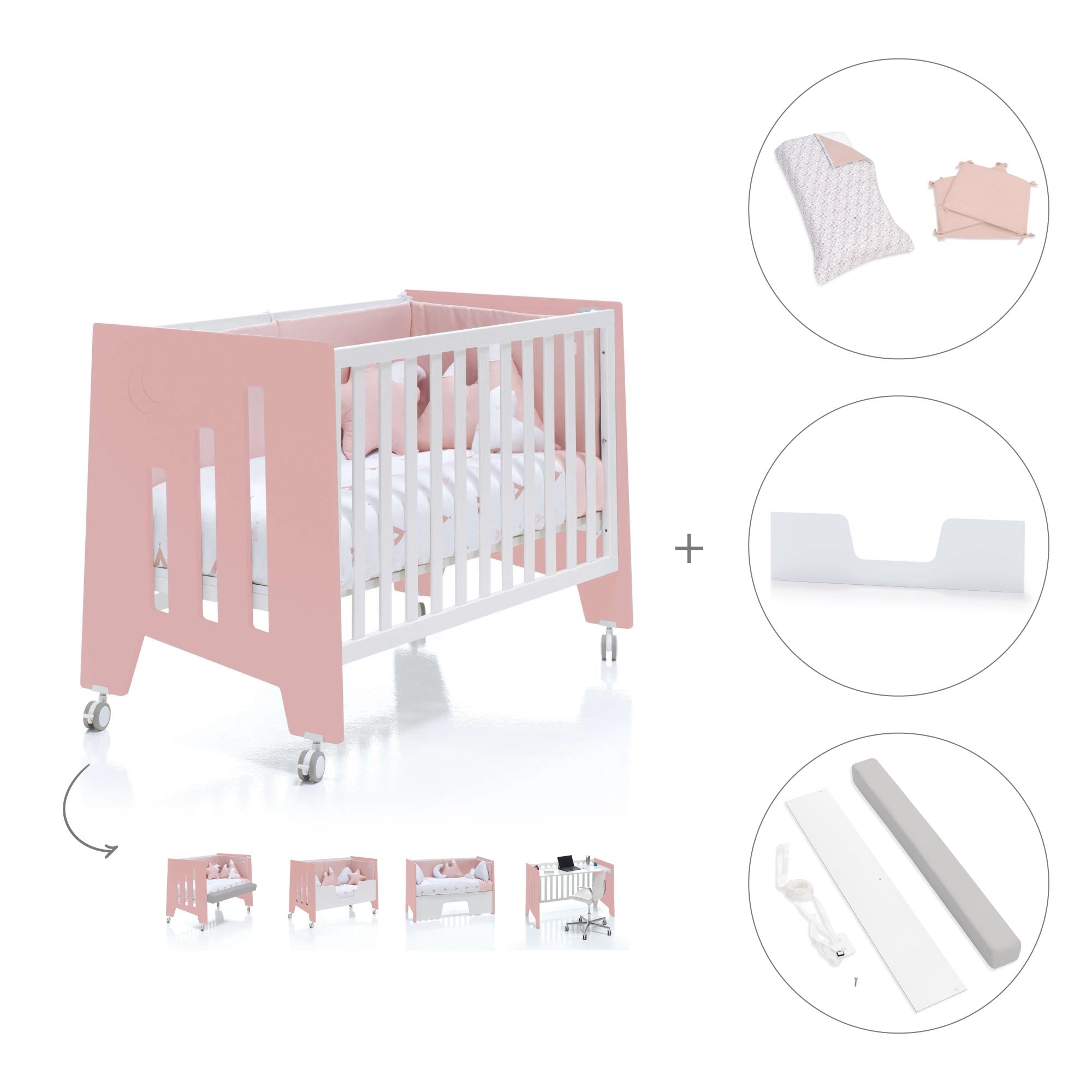 Cuna colecho 60x120 cm (5en1) rosa/blanco · Omni Due Quarzo C181D-M7759