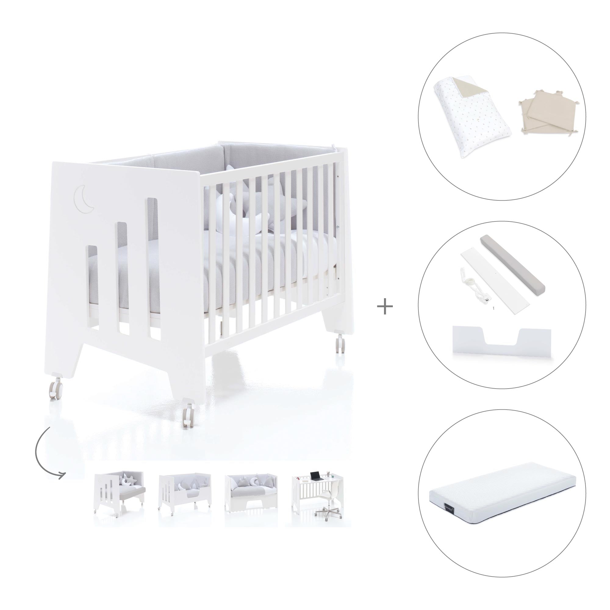 Cuna colecho madera blanca 60x120 cm (5en1) · Omni Due White C181D-M7700