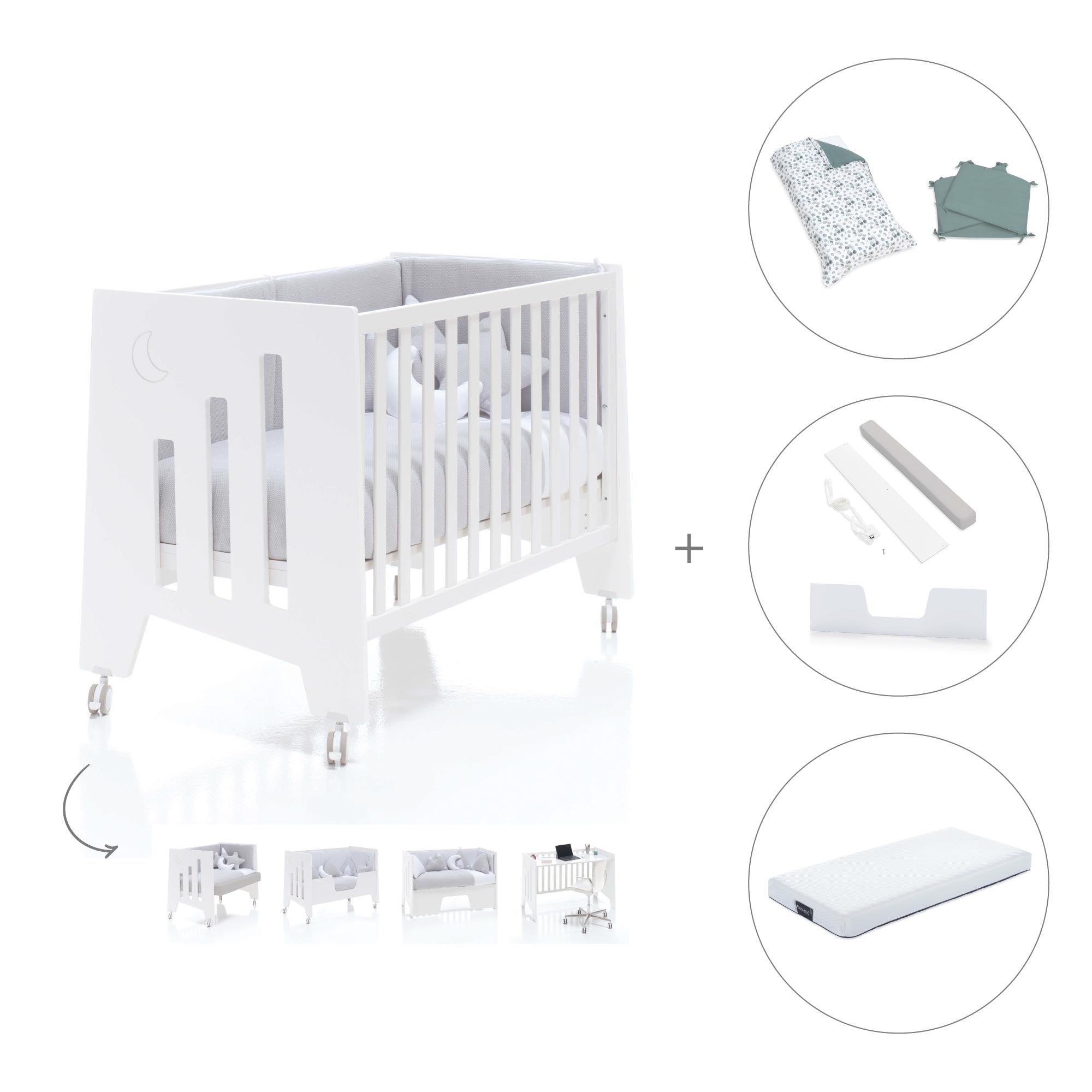 Cuna colecho madera blanca 60x120 cm (5en1) · Omni Due White C181D-M7700