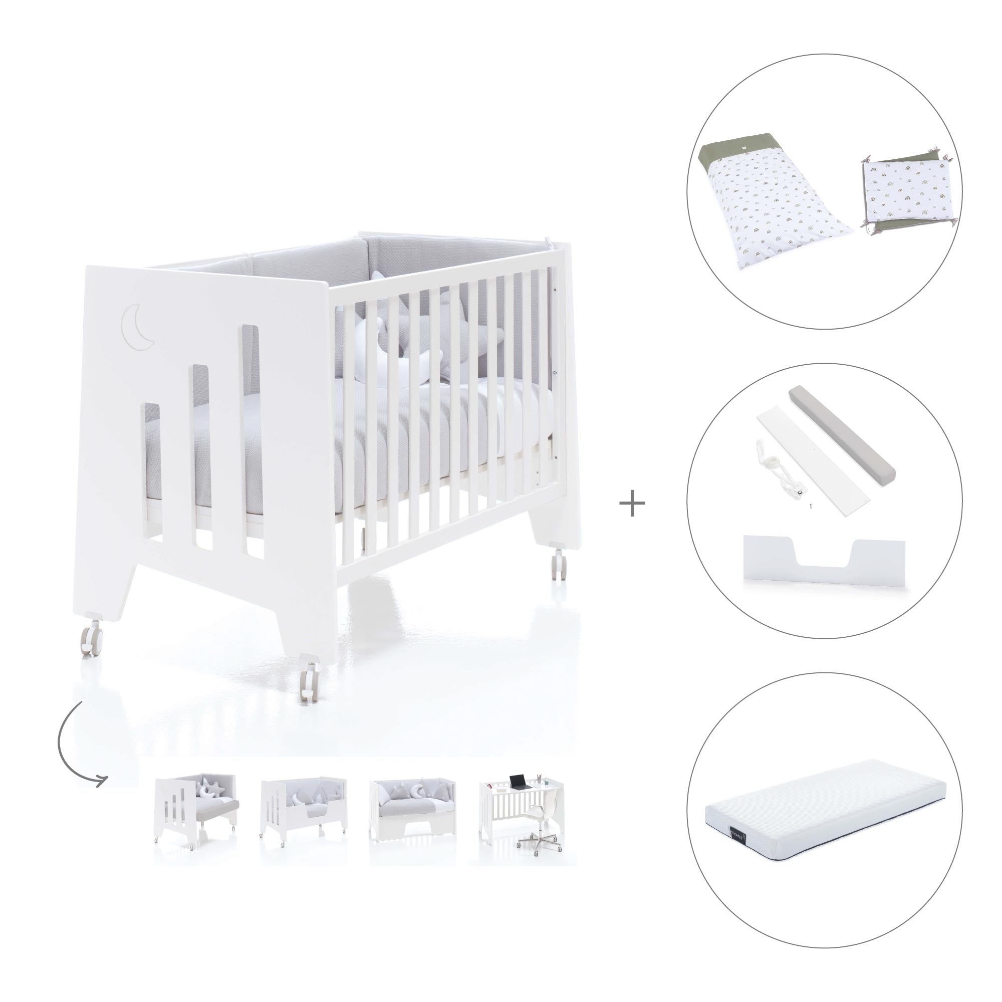 Cuna colecho madera blanca 60x120 cm (5en1) · Omni Due White C181D-M7700