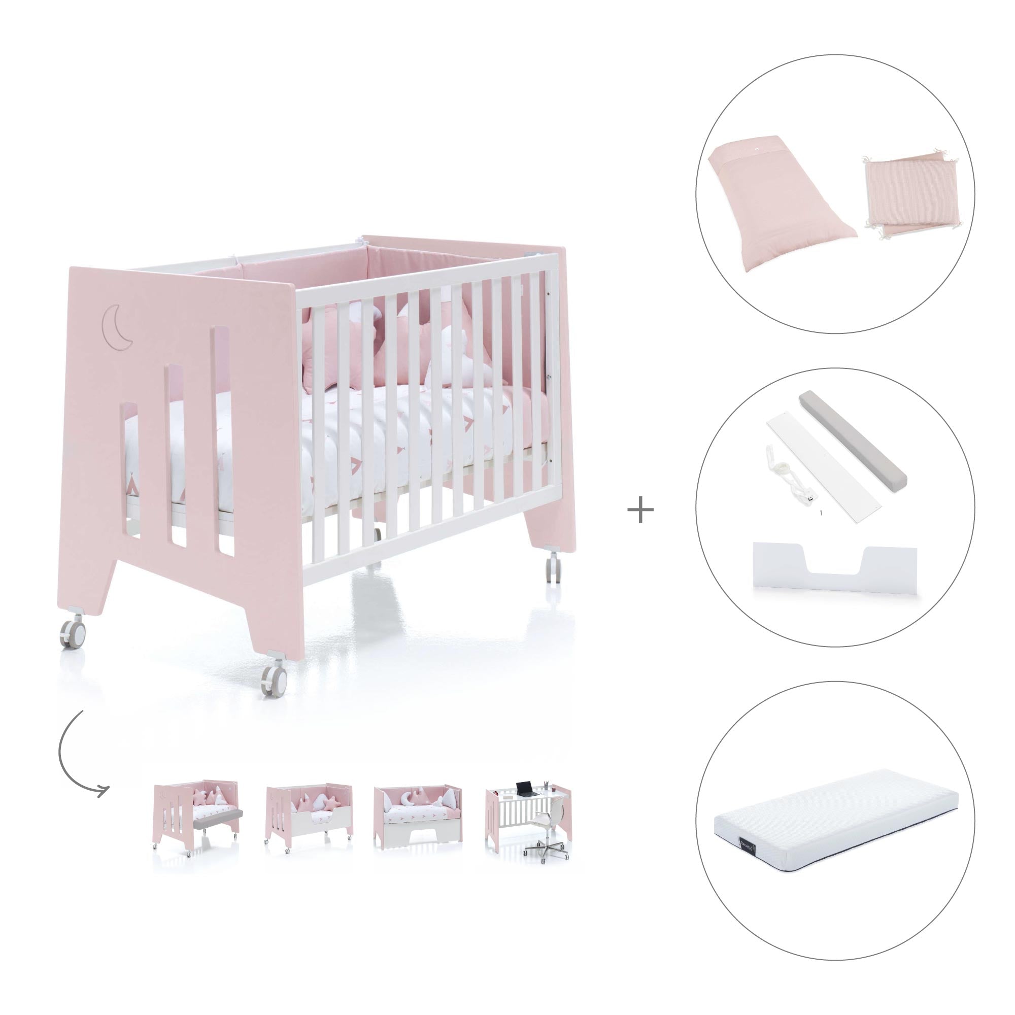 Cuna colecho 60x120 cm (5en1) rosa · Omni Due Flamingo C181D-M7742
