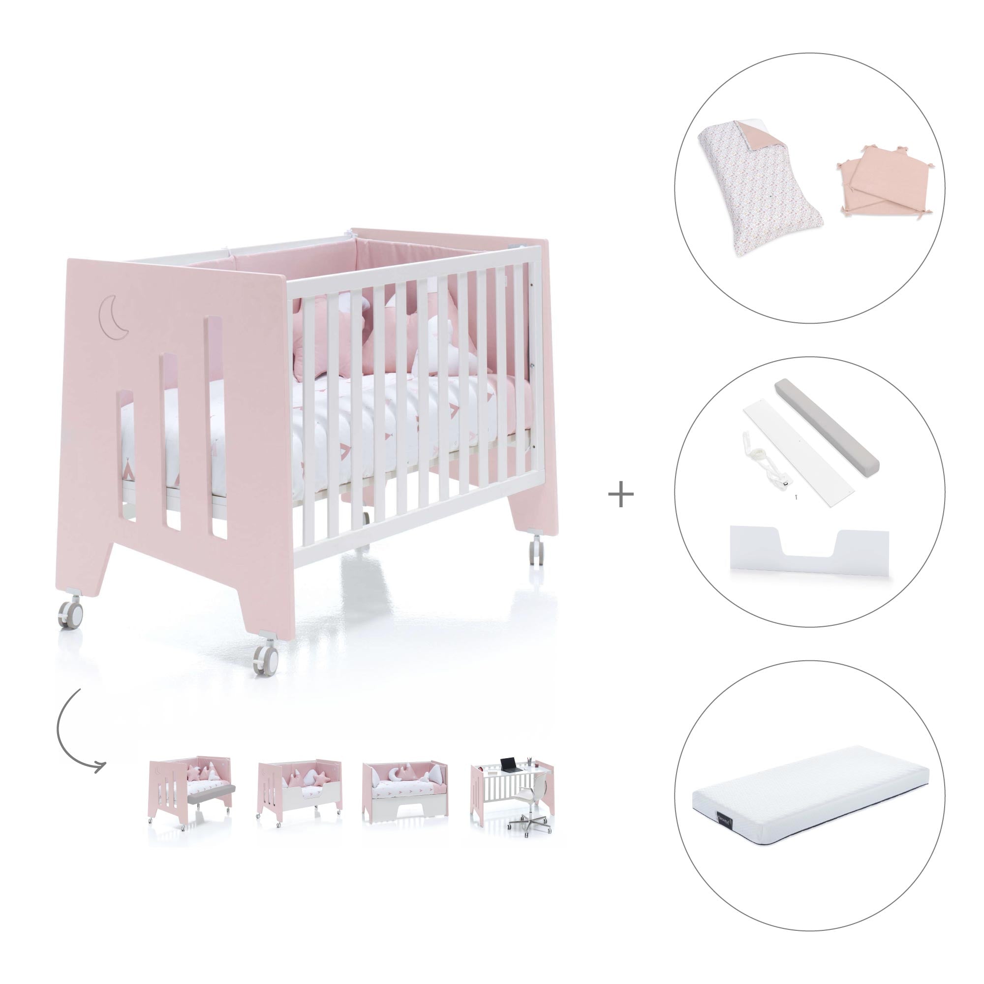 Cuna colecho 60x120 cm (5en1) rosa · Omni Due Flamingo C181D-M7742