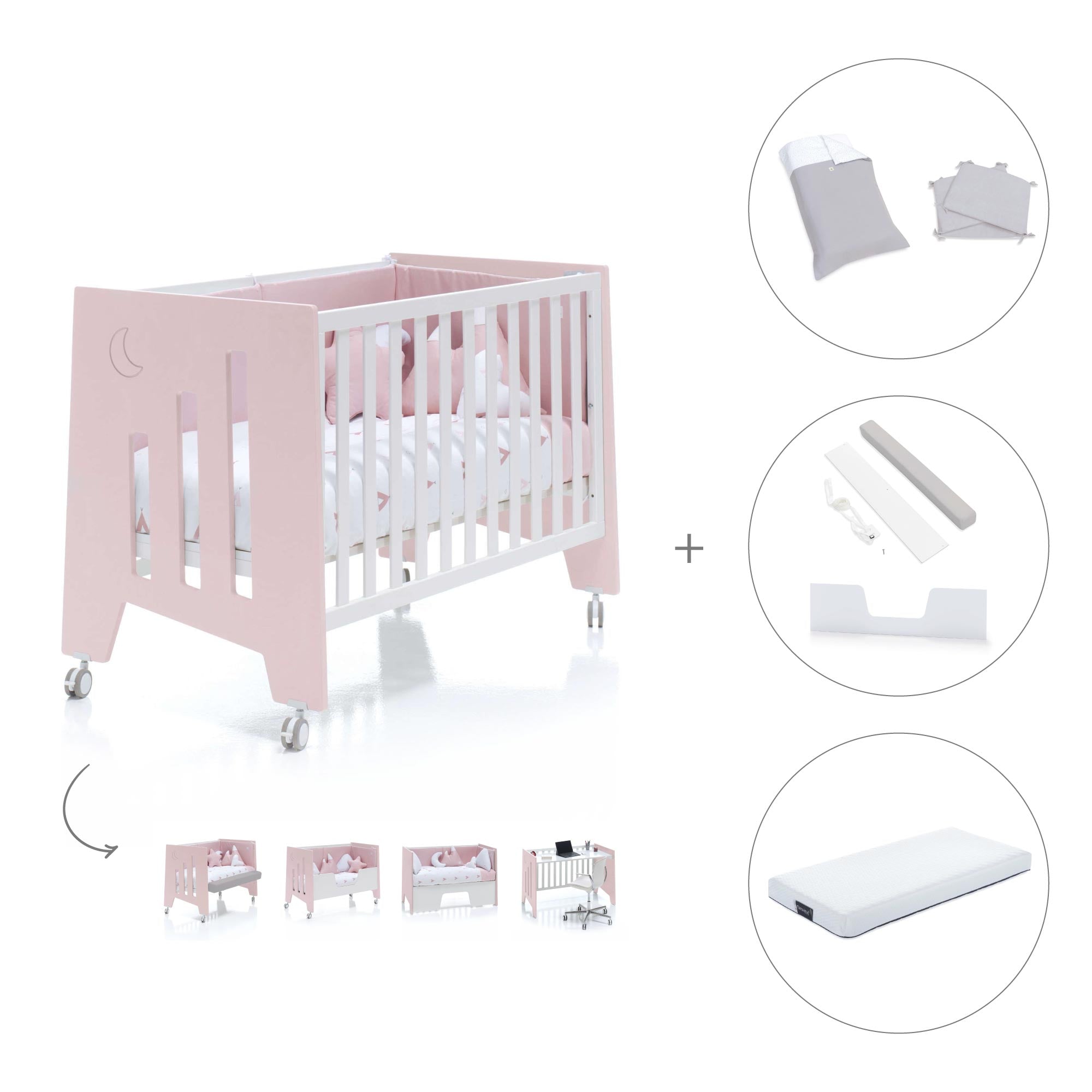 Cuna colecho 60x120 cm (5en1) rosa · Omni Due Flamingo C181D-M7742