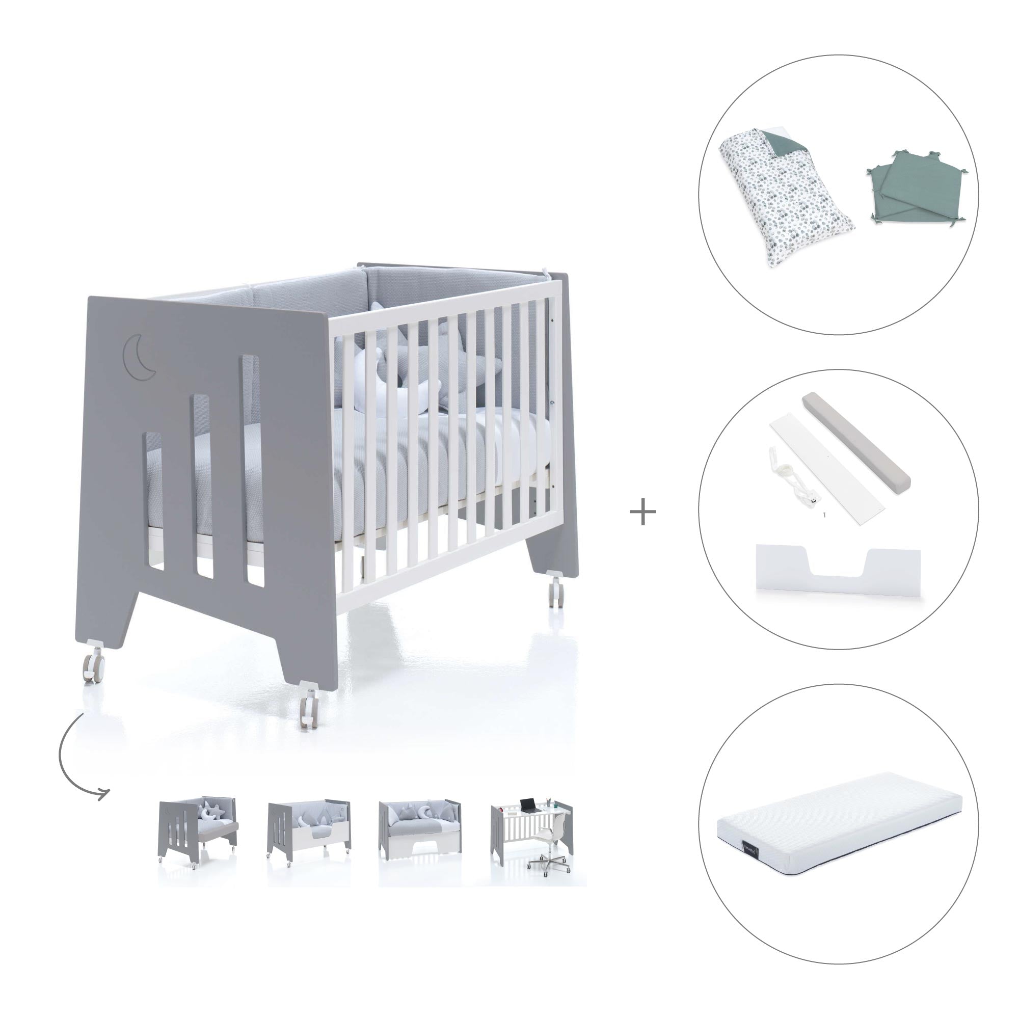 Cuna colecho 60x120 cm (5en1) blanco/antracita · Omni Due Antracita C181D-M7758