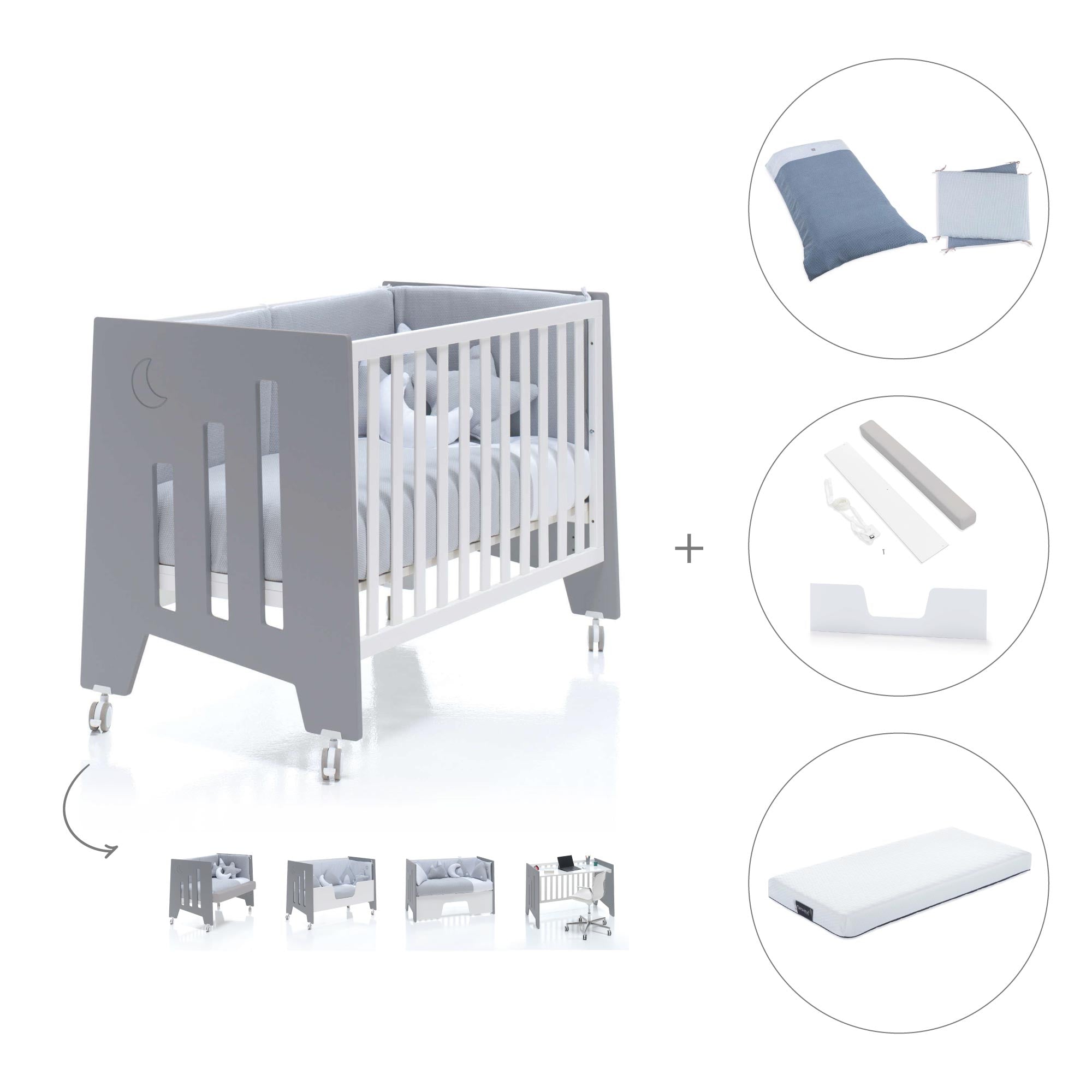 Cuna colecho 60x120 cm (5en1) blanco/antracita · Omni Due Antracita C181D-M7758