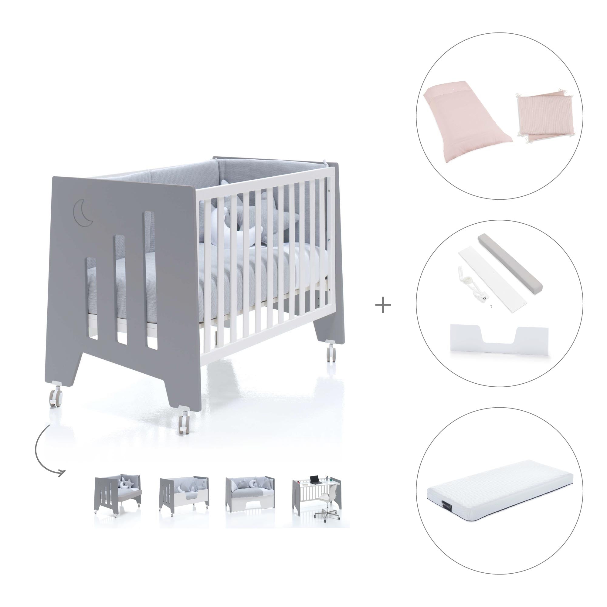 Cuna colecho 60x120 cm (5en1) blanco/antracita · Omni Due Antracita C181D-M7758