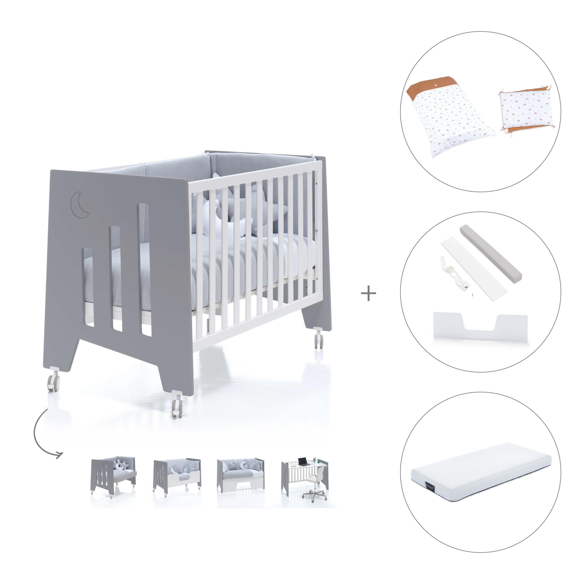 Cuna colecho 60x120 cm (5en1) blanco/antracita · Omni Due Antracita C181D-M7758