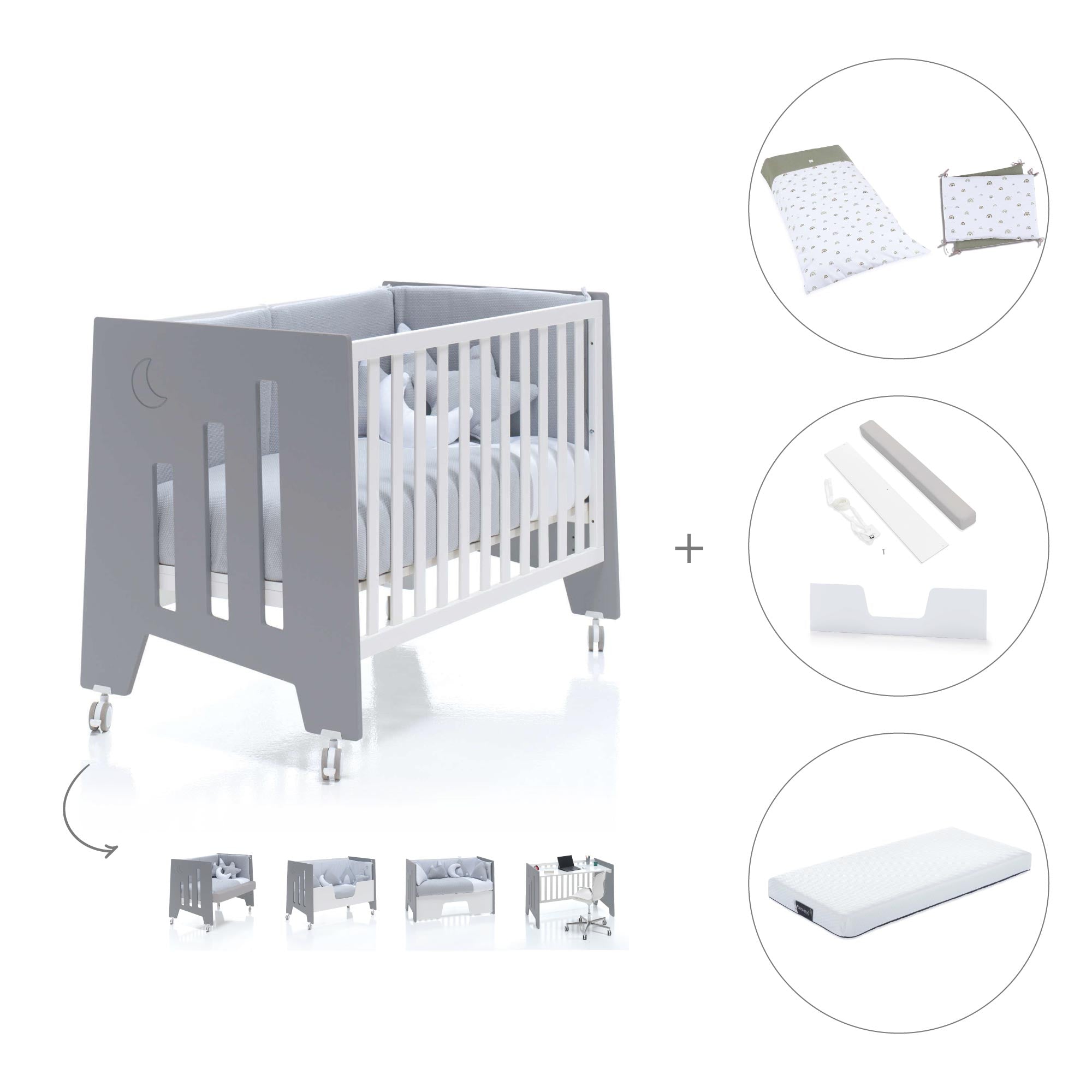 Cuna colecho 60x120 cm (5en1) blanco/antracita · Omni Due Antracita C181D-M7758