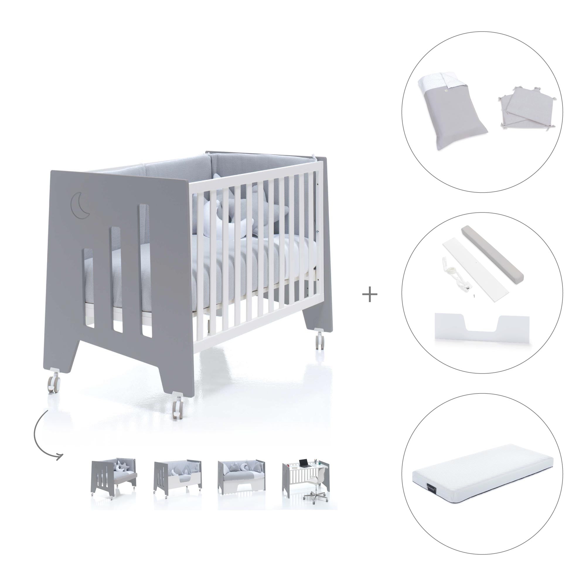 Cuna colecho 60x120 cm (5en1) blanco/antracita · Omni Due Antracita C181D-M7758