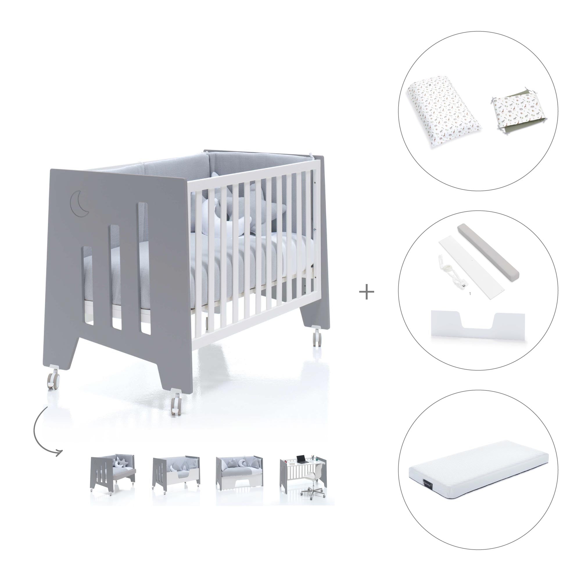 Cuna colecho 60x120 cm (5en1) blanco/antracita · Omni Due Antracita C181D-M7758