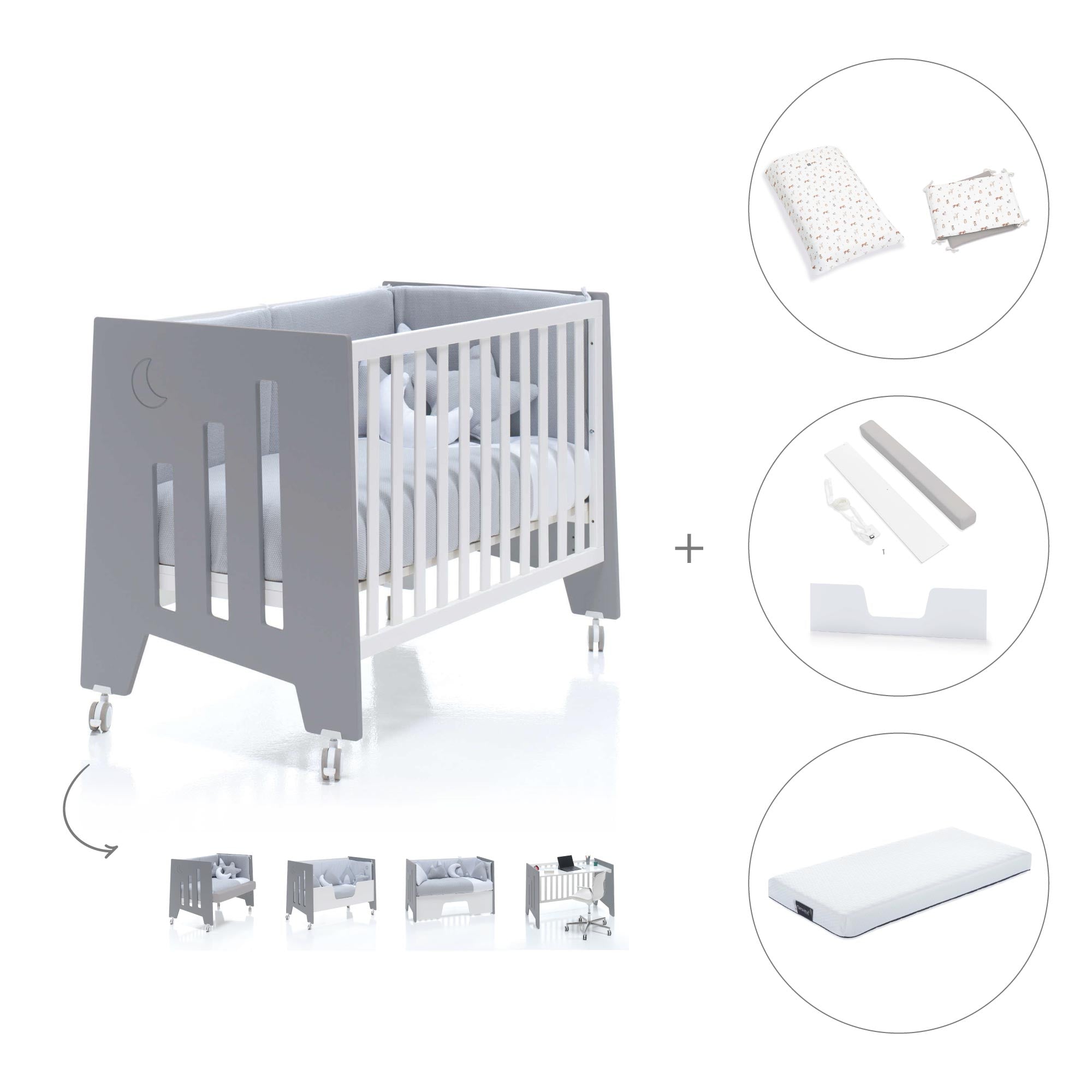Cuna colecho 60x120 cm (5en1) blanco/antracita · Omni Due Antracita C181D-M7758