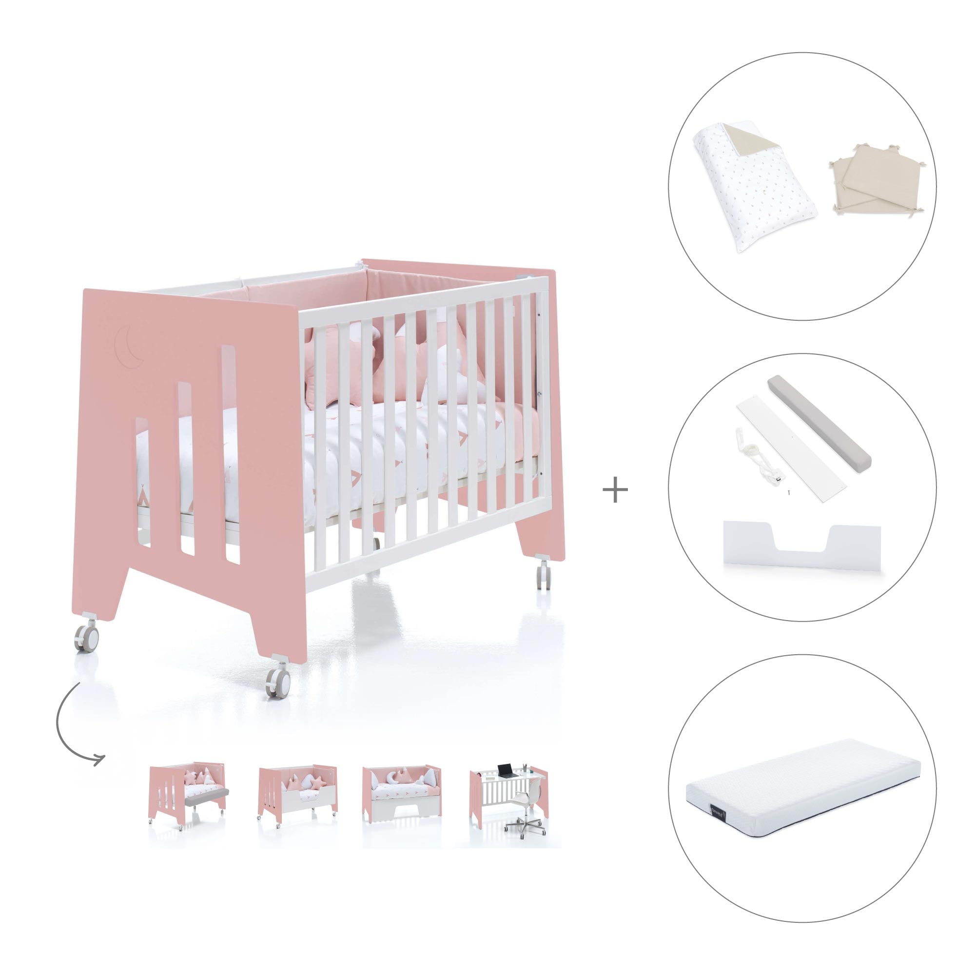 Cuna colecho 60x120 cm (5en1) rosa/blanco · Omni Due Quarzo C181D-M7759