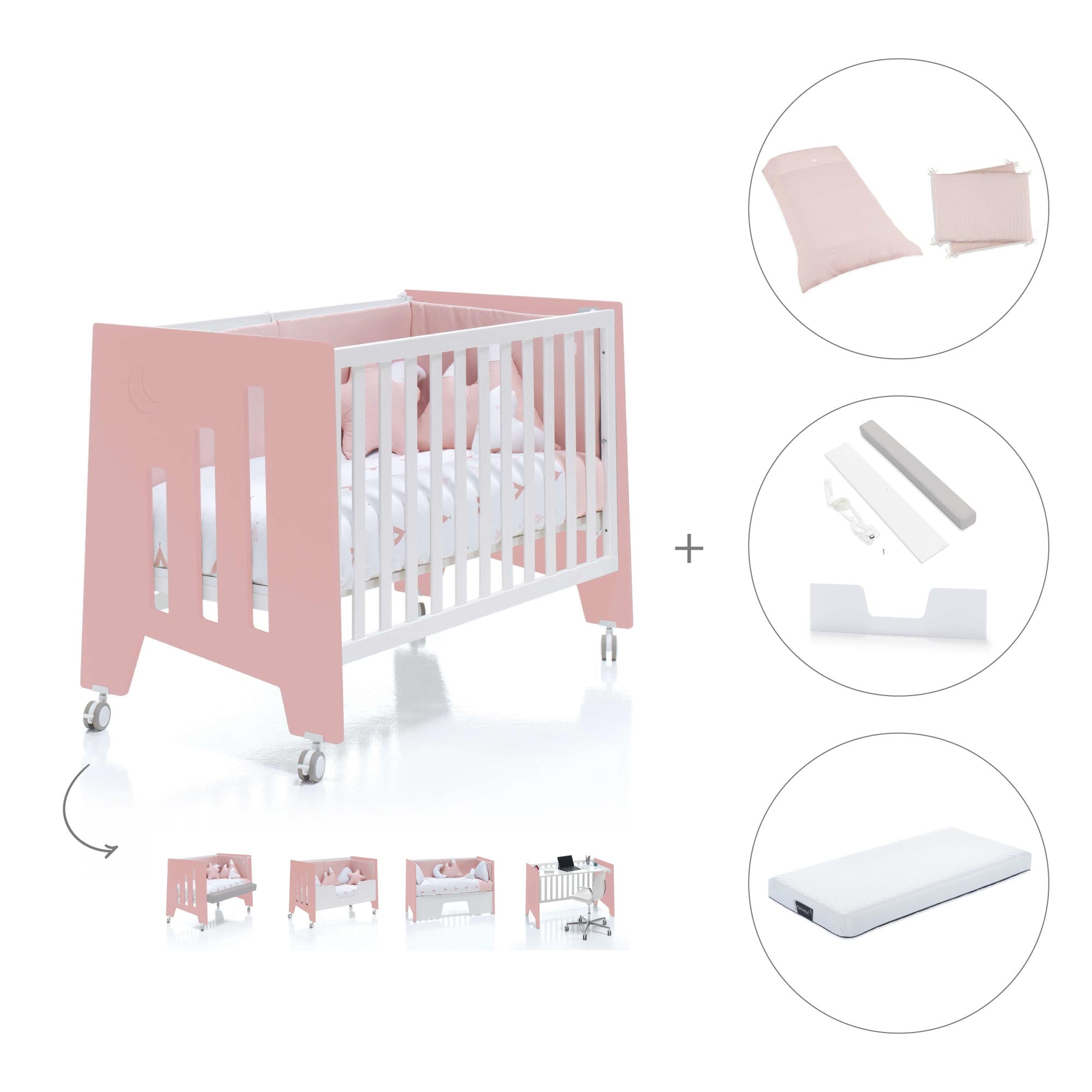 Cuna colecho 60x120 cm (5en1) rosa/blanco · Omni Due Quarzo C181D-M7759