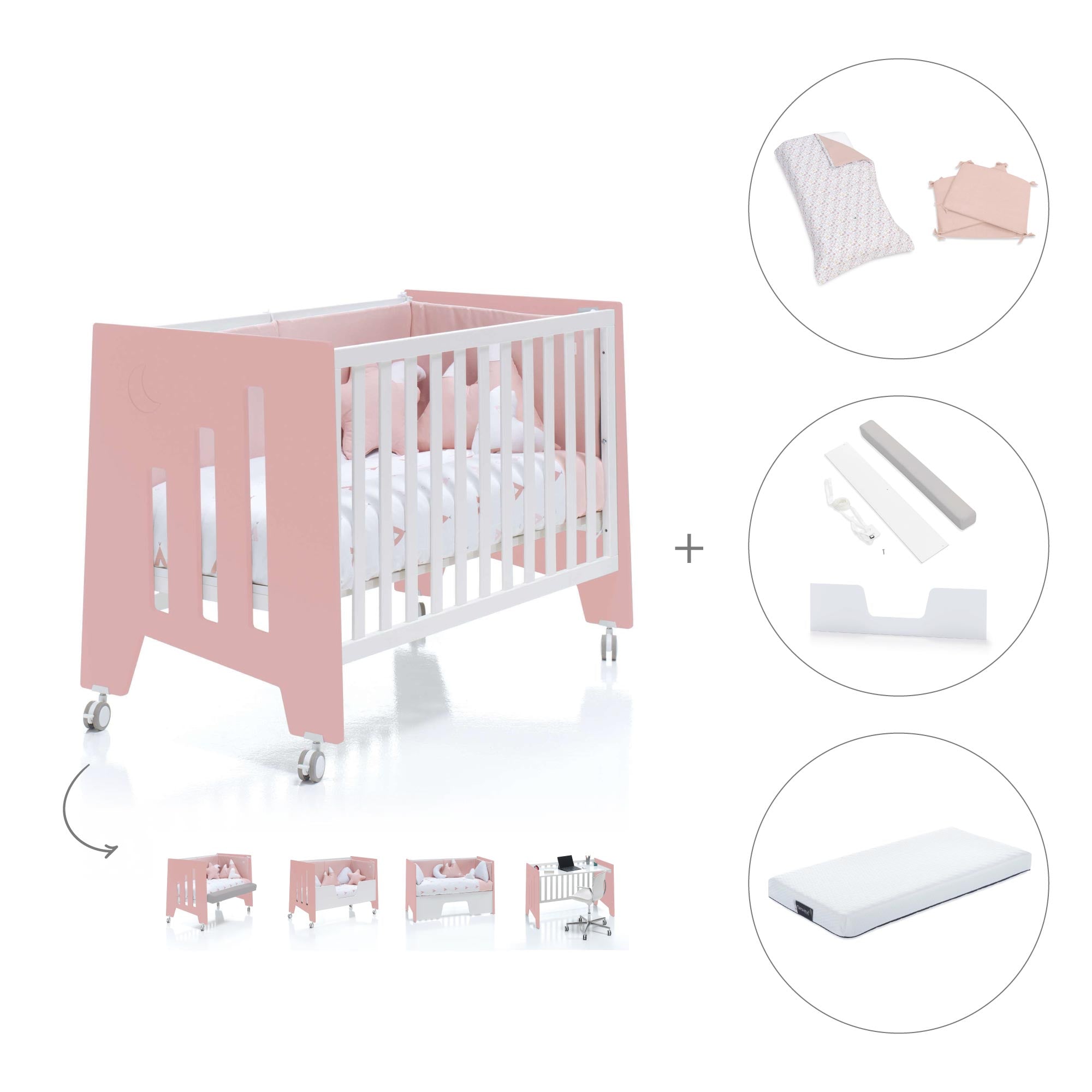 Cuna colecho 60x120 cm (5en1) rosa/blanco · Omni Due Quarzo C181D-M7759