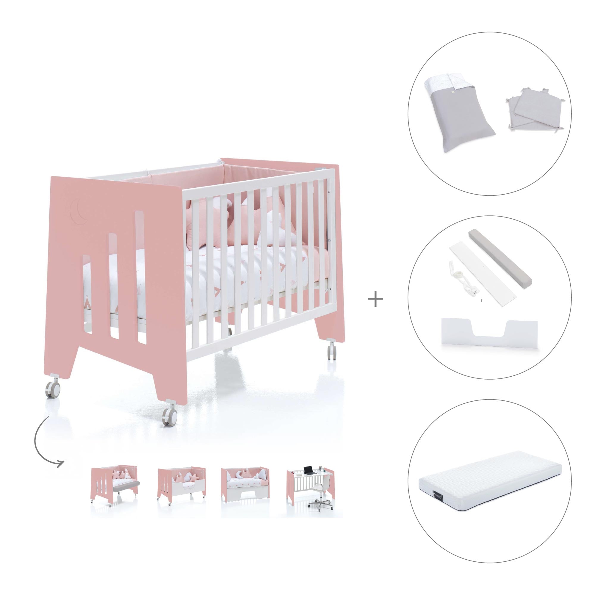 Cuna colecho 60x120 cm (5en1) rosa/blanco · Omni Due Quarzo C181D-M7759