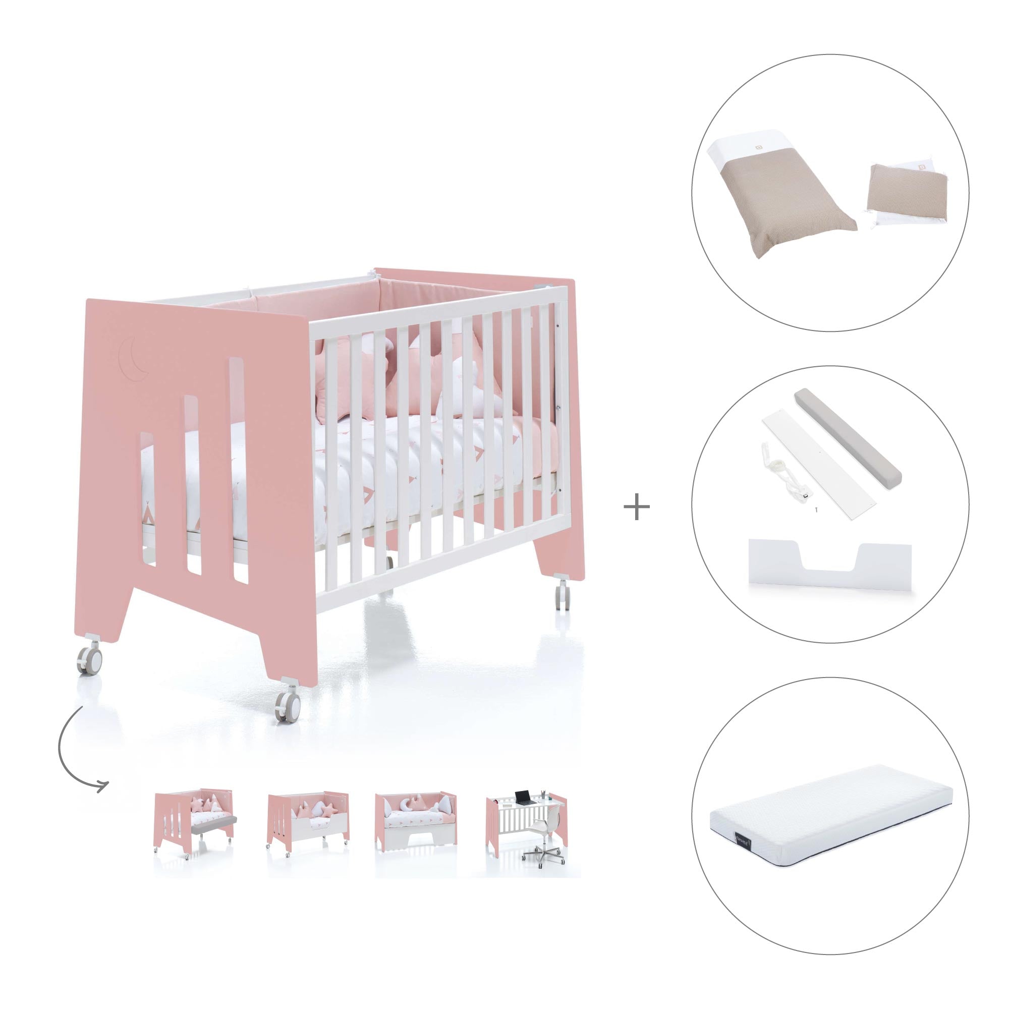 Cuna colecho 60x120 cm (5en1) rosa/blanco · Omni Due Quarzo C181D-M7759
