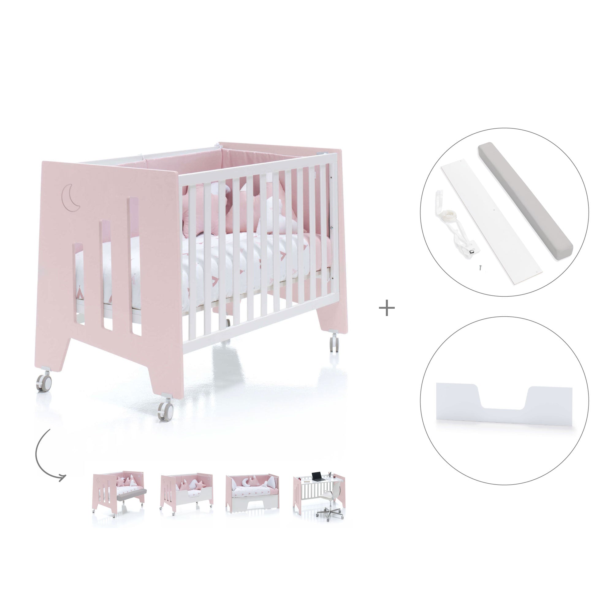 Cuna colecho 60x120 cm (5en1) rosa · Omni Due Flamingo C181D-M7742