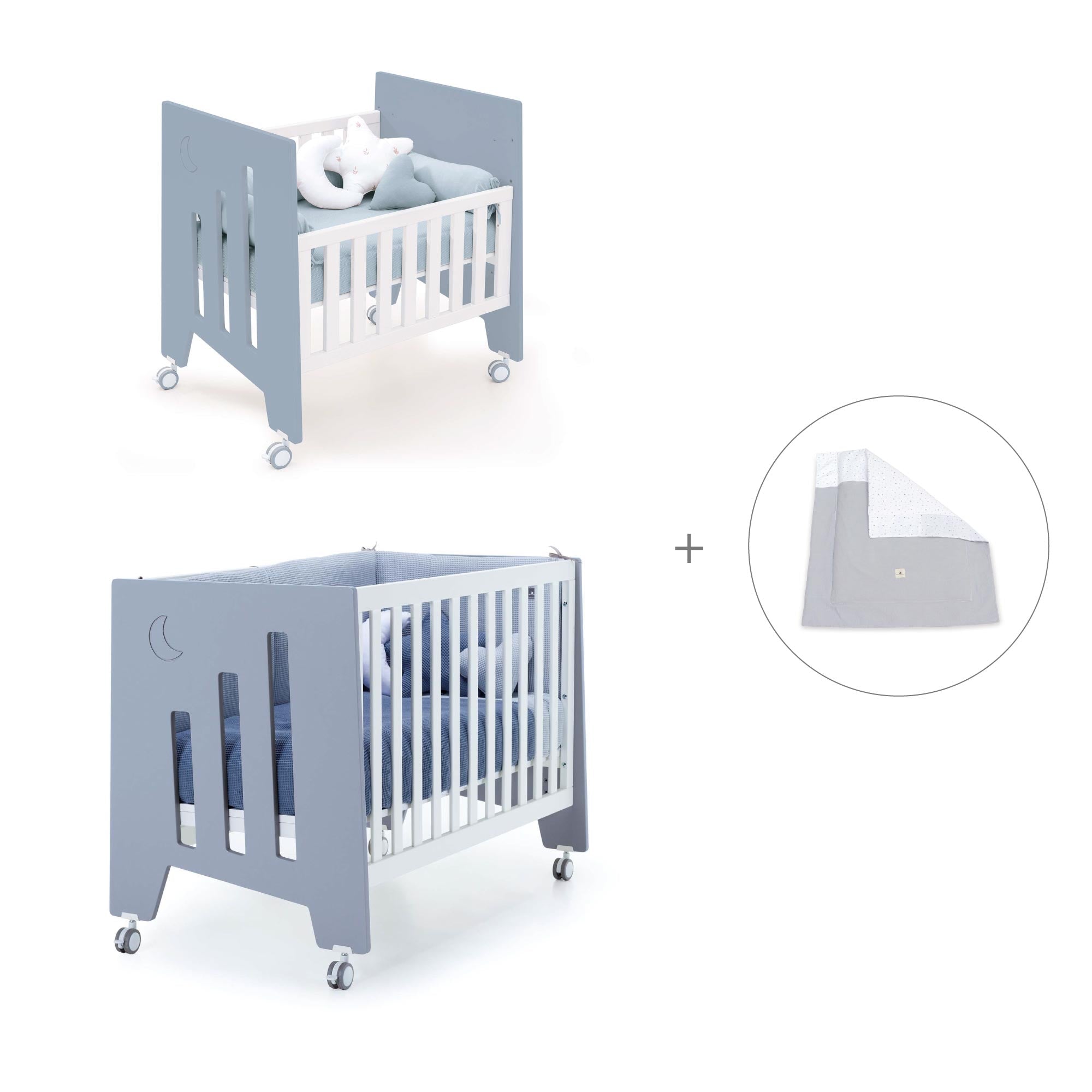 Minicuna 60x80 cm y cuna 60x120 cm (7en1) azul · Omni Tre Blu denim C181T-M7741