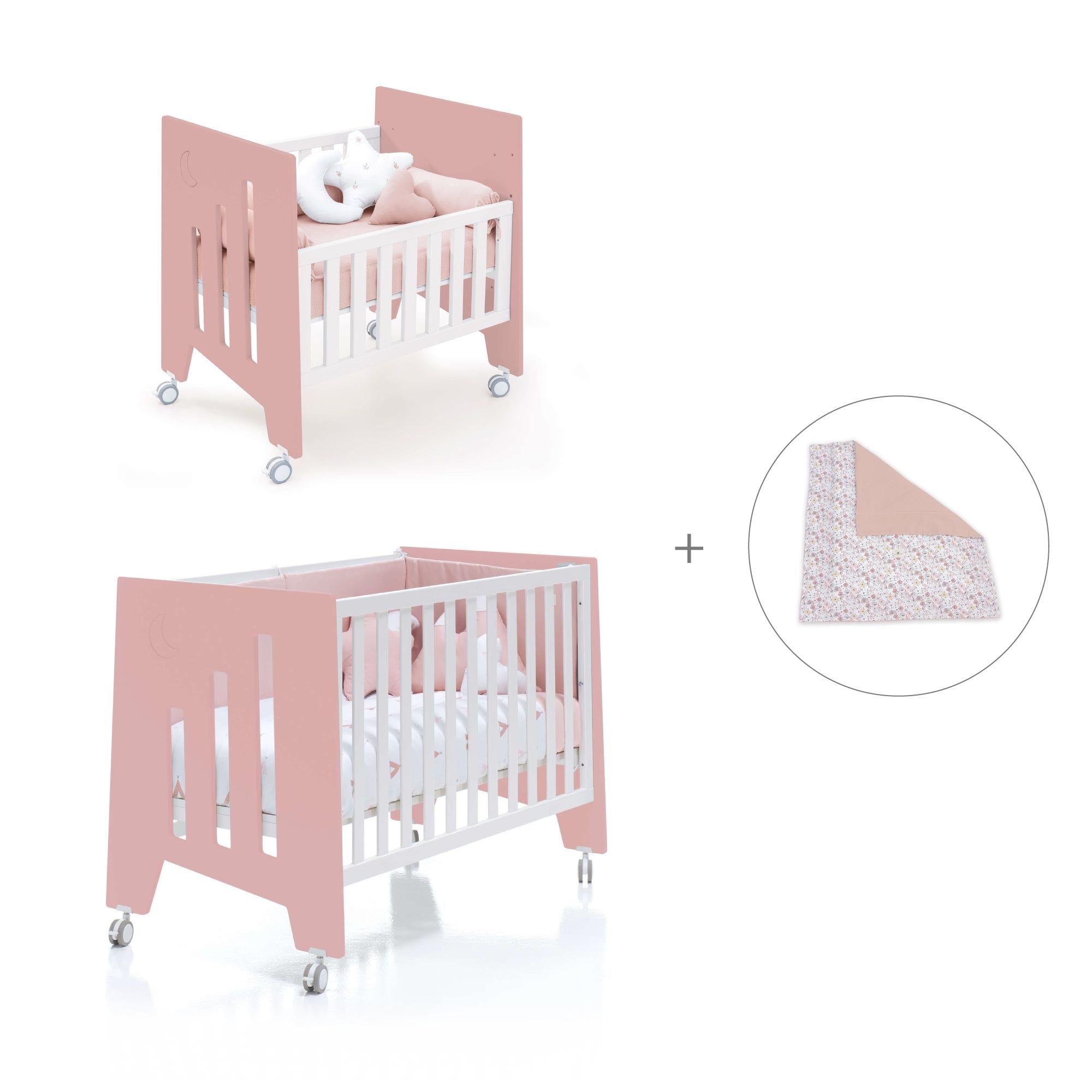 Minicuna 60x80 cm y cuna 60x120 cm (7en1) rosa · Omni Tre Quarzo C181T-M7759