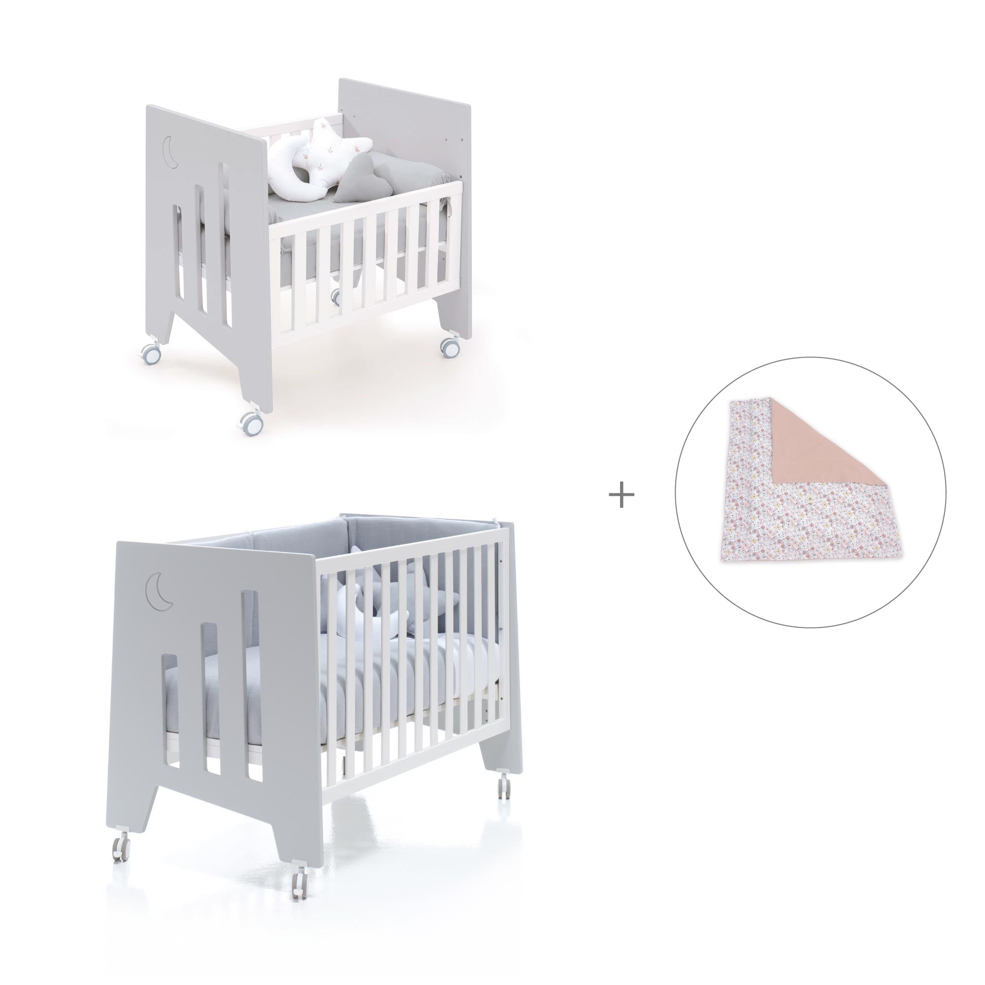 Minicuna 60x80 cm y cuna 60x120 cm (7en1) gris · Omni Tre Grey C181T-M7778