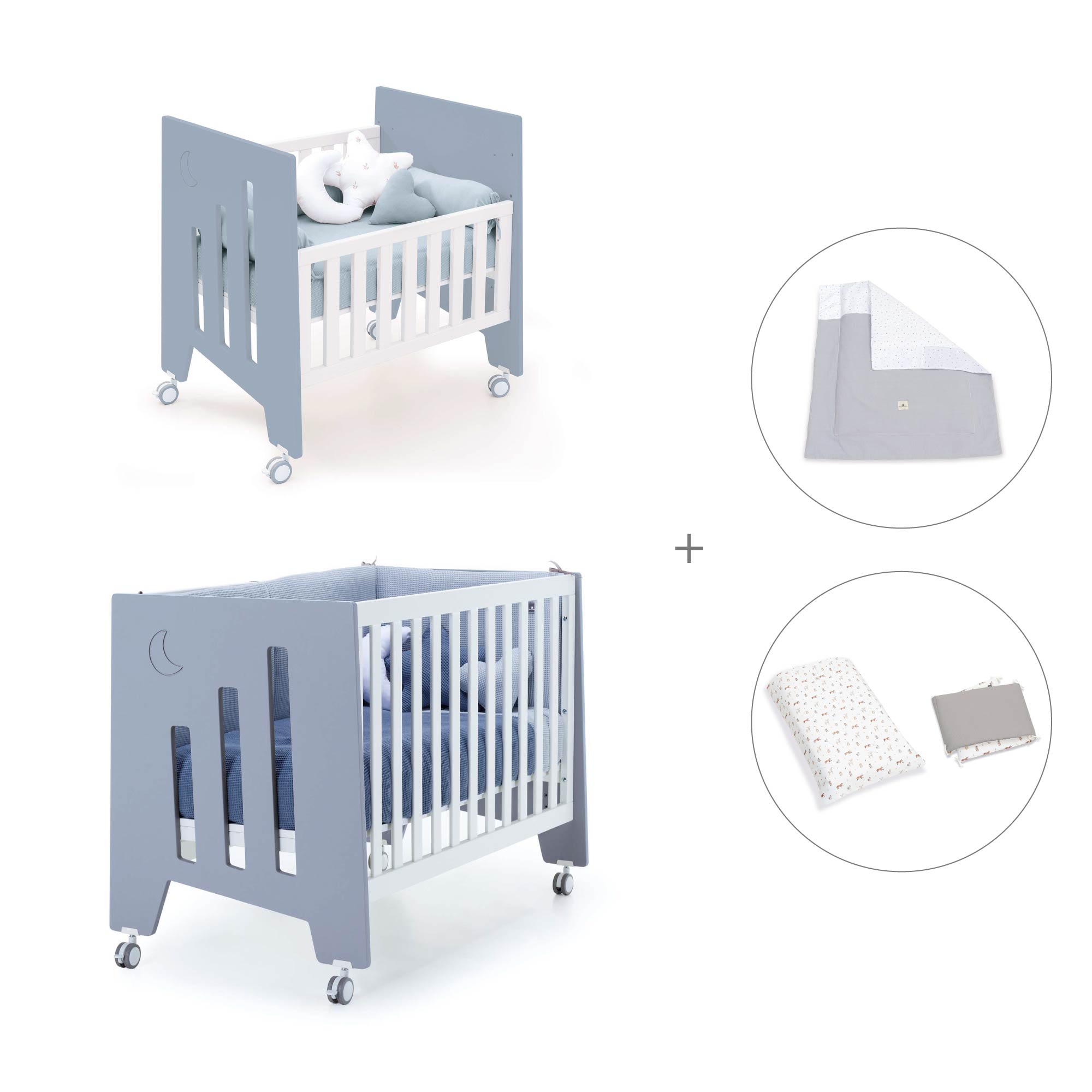 Minicuna 60x80 cm y cuna 60x120 cm (7en1) azul · Omni Tre Blu denim C181T-M7741
