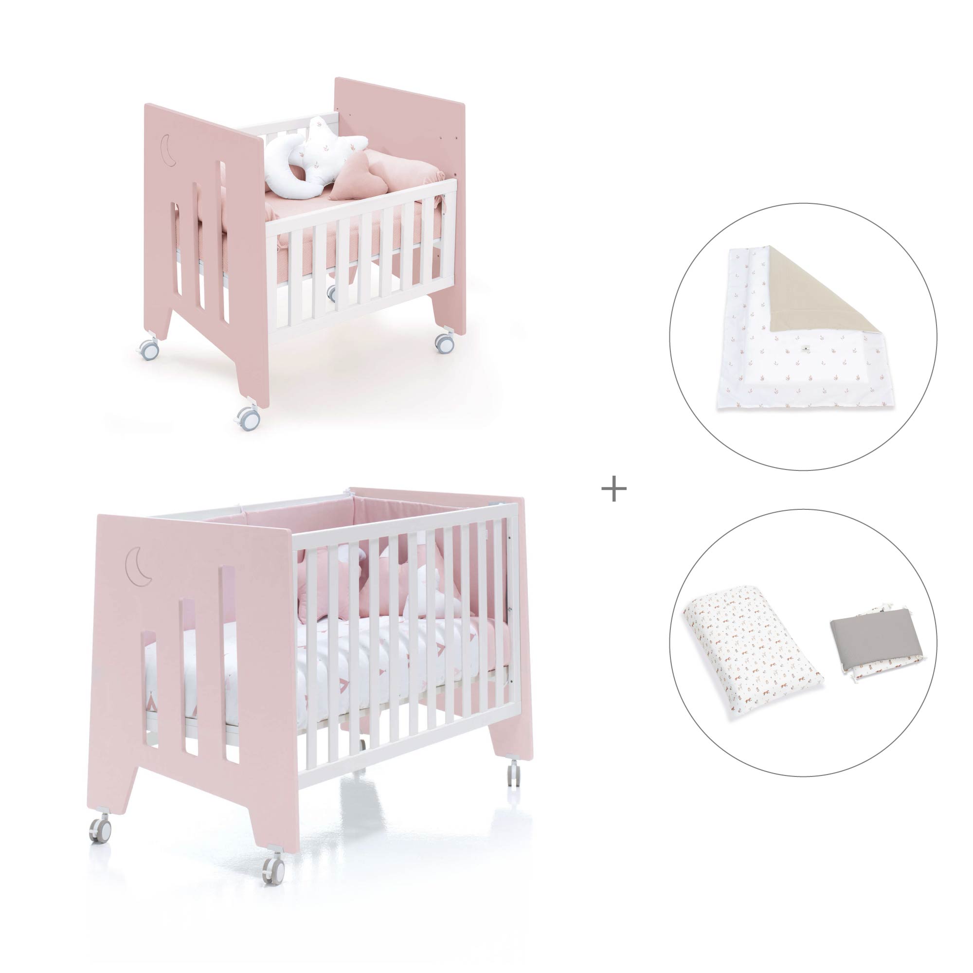Minicuna 60x80 cm y cuna 60x120 cm (7en1) rosa claro · Omni Tre Flamingo C181T-M7742