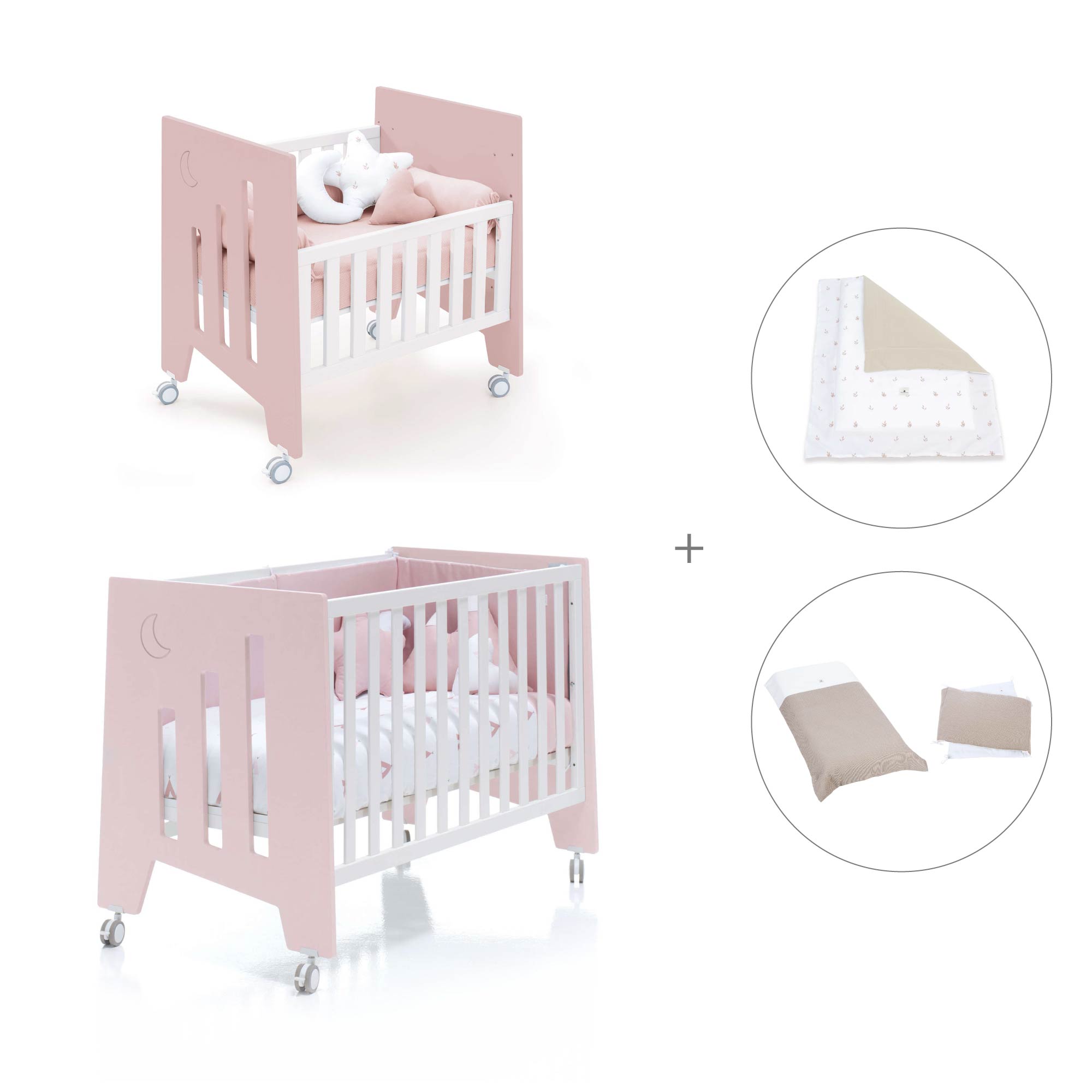 Minicuna 60x80 cm y cuna 60x120 cm (7en1) rosa claro · Omni Tre Flamingo C181T-M7742