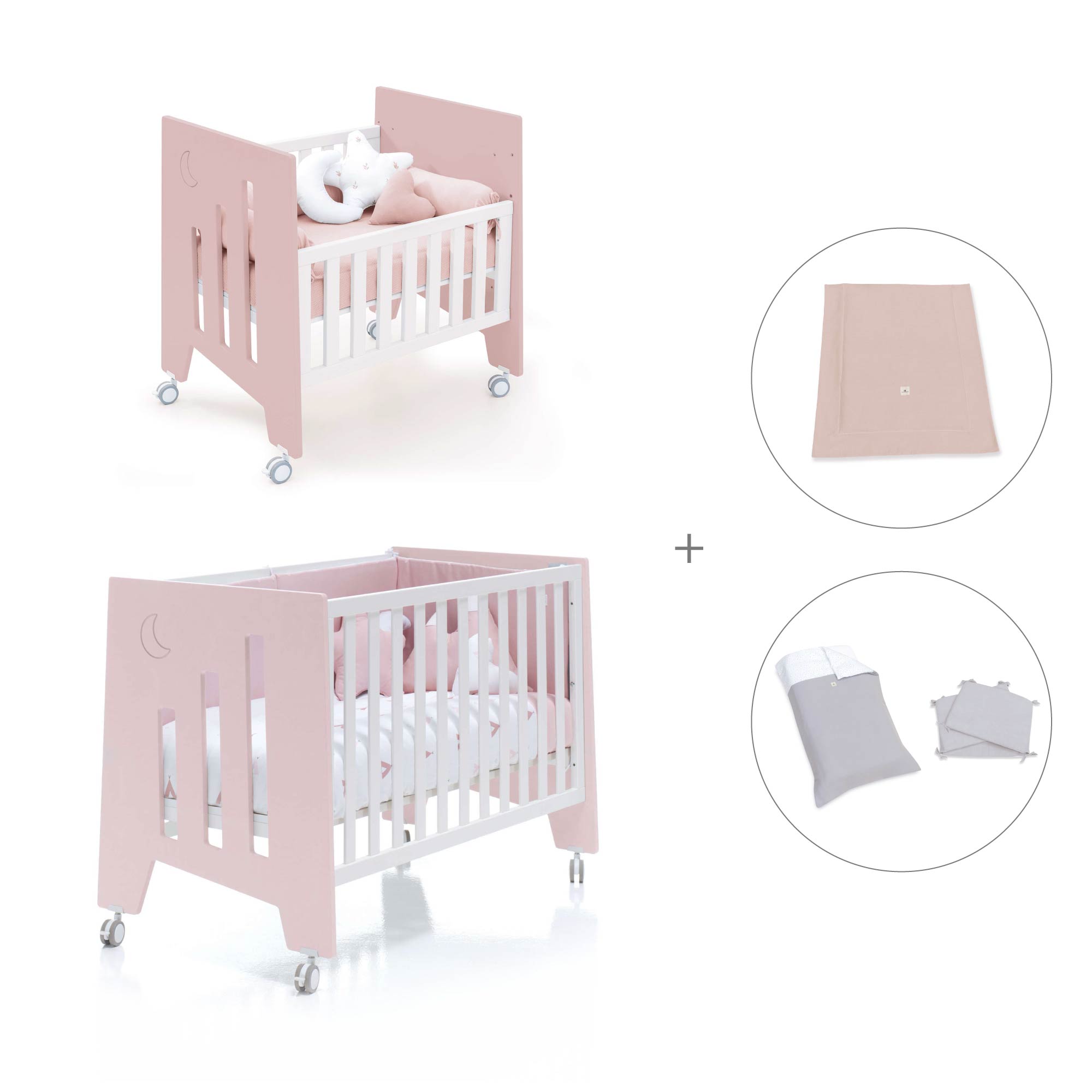 Minicuna 60x80 cm y cuna 60x120 cm (7en1) rosa claro · Omni Tre Flamingo C181T-M7742