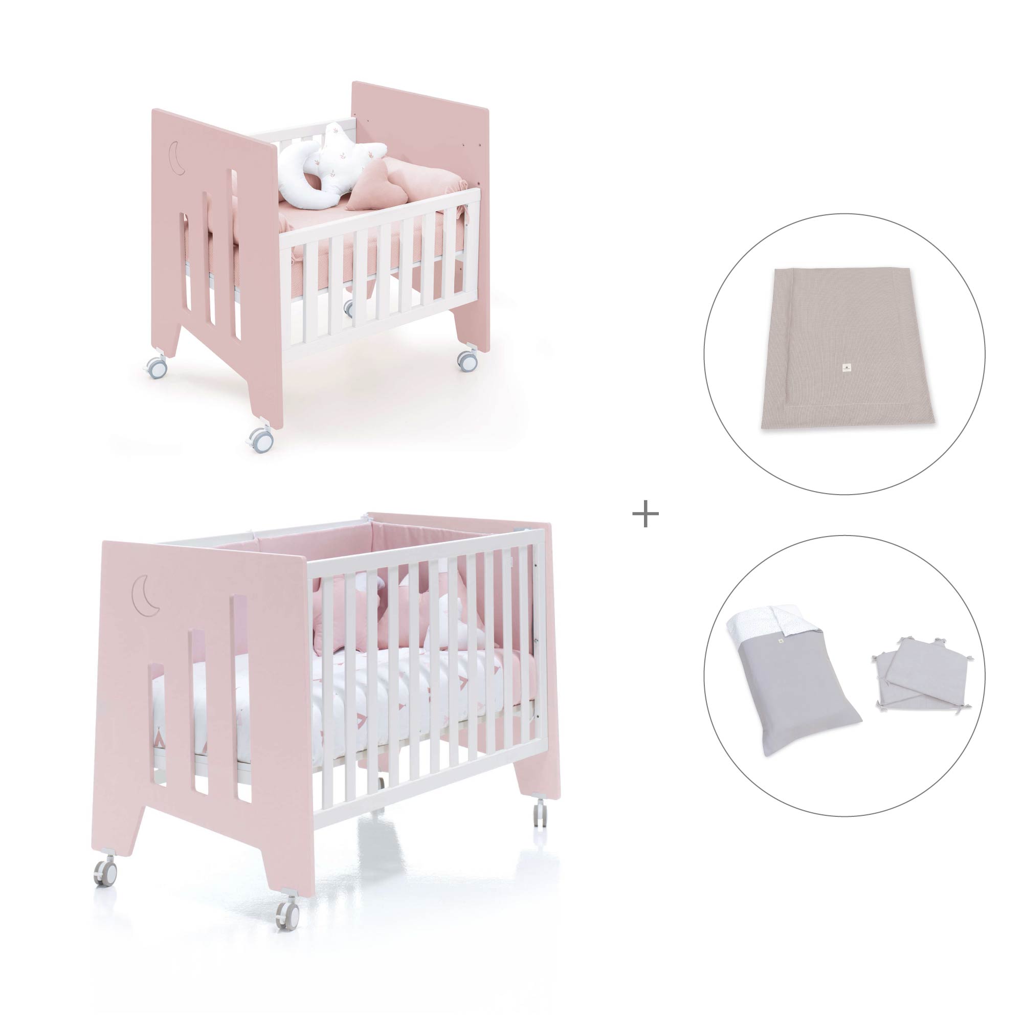 Minicuna 60x80 cm y cuna 60x120 cm (7en1) rosa claro · Omni Tre Flamingo C181T-M7742