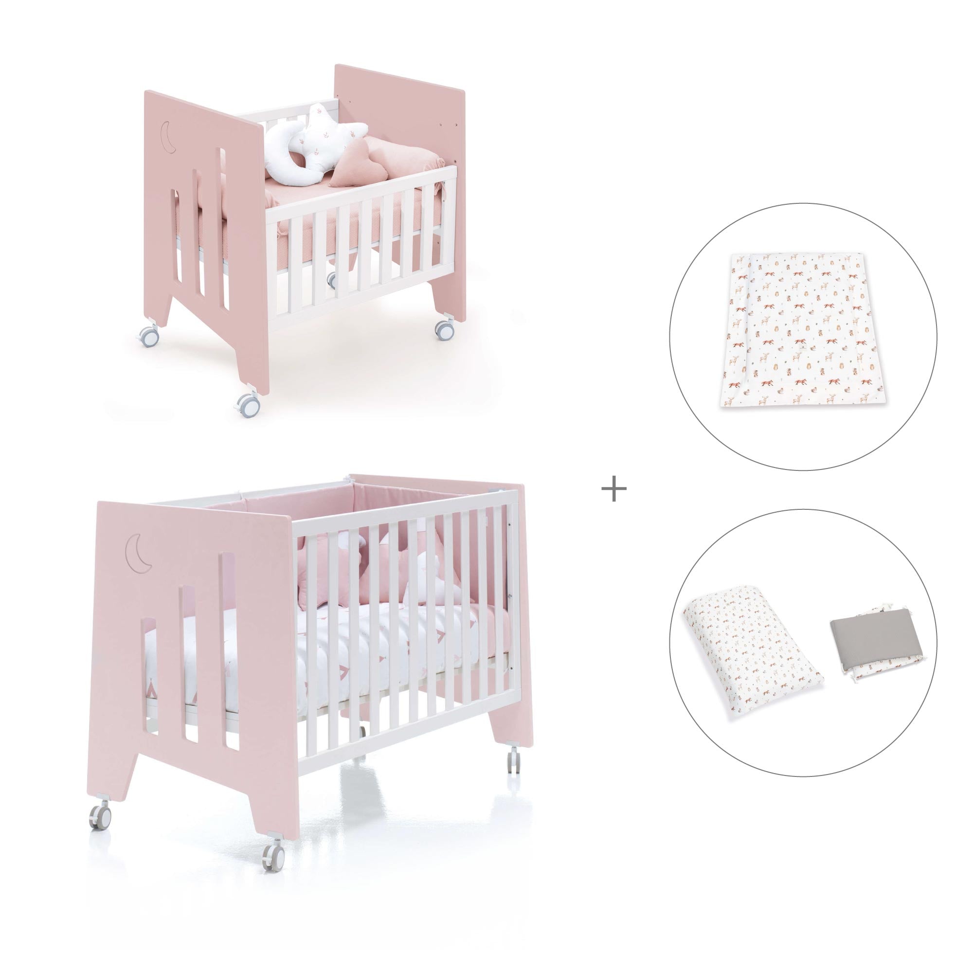 Minicuna 60x80 cm y cuna 60x120 cm (7en1) rosa claro · Omni Tre Flamingo C181T-M7742