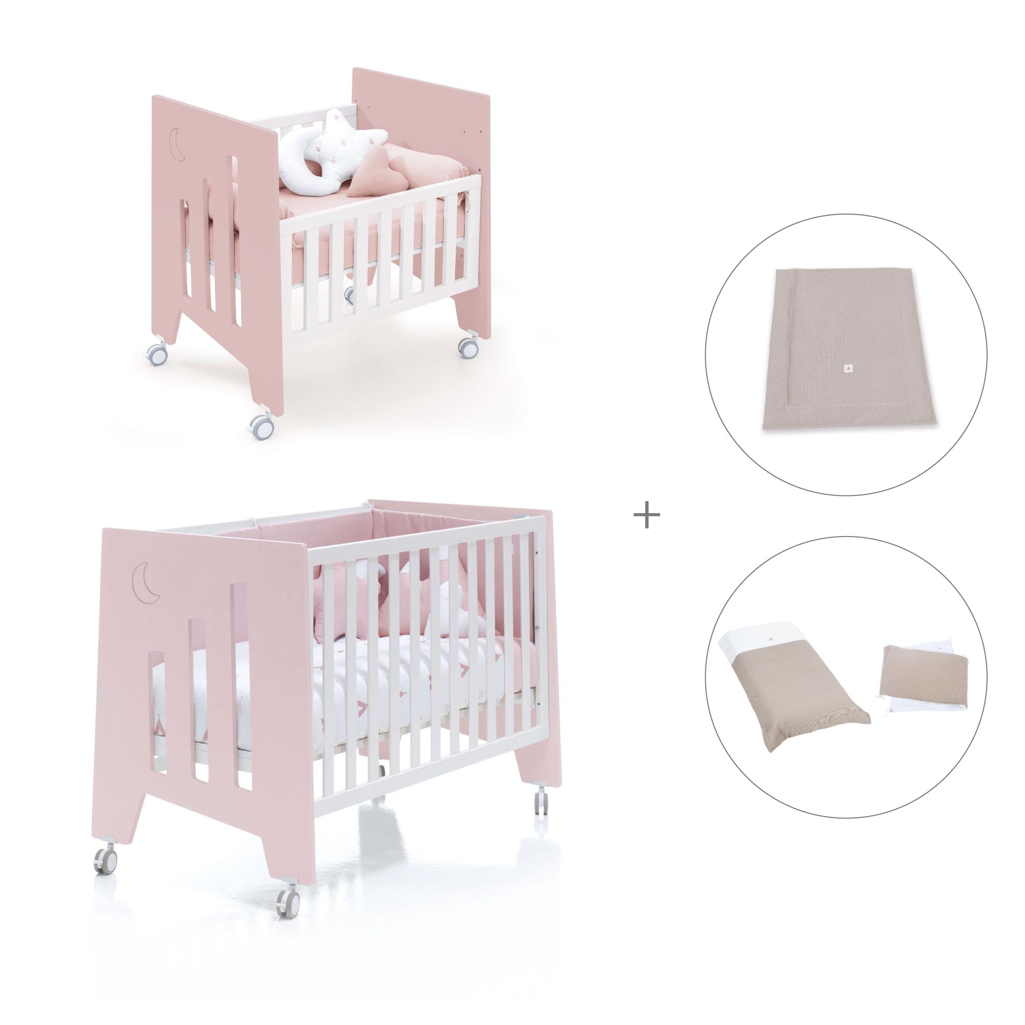 Minicuna 60x80 cm y cuna 60x120 cm (7en1) rosa claro · Omni Tre Flamingo C181T-M7742