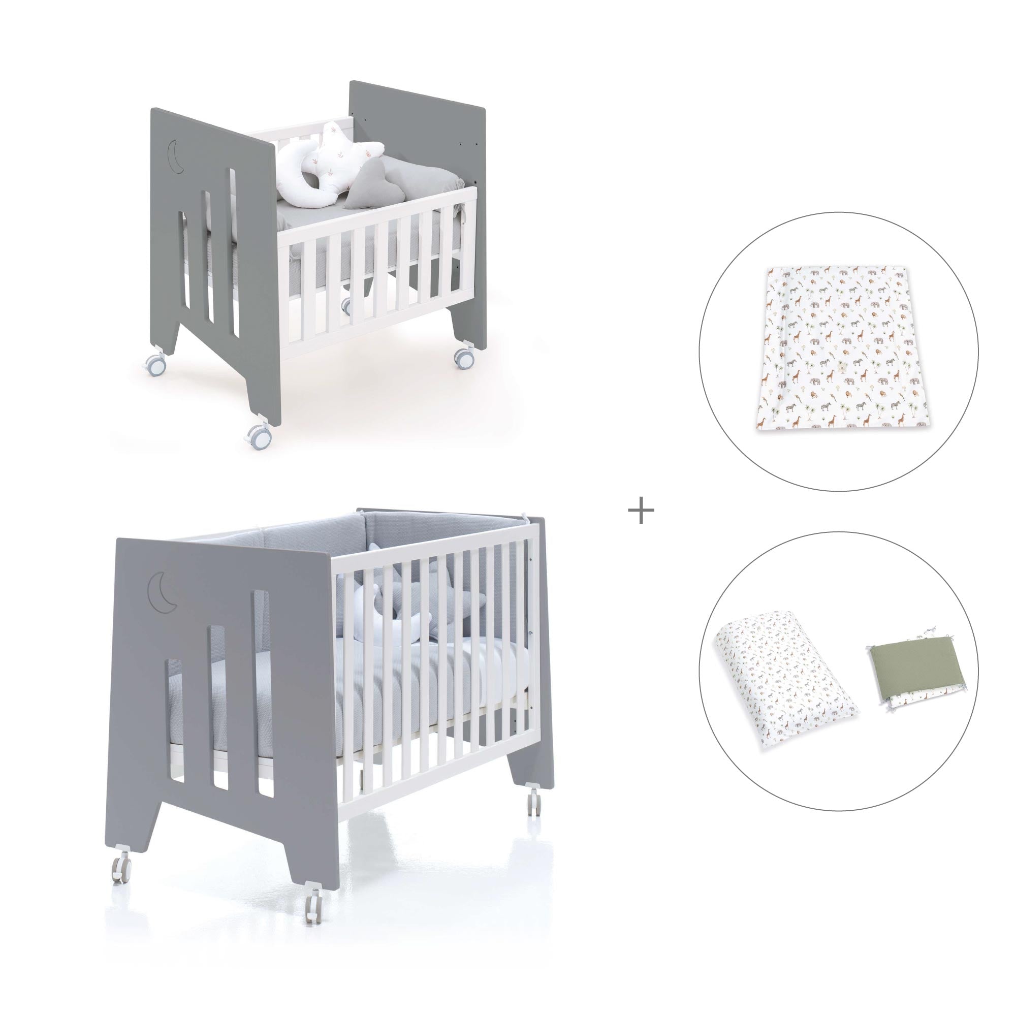 Minicuna 60x80 cm y cuna 60x120 cm (7en1) antracita · Omni Tre Antracita C181T-M7758