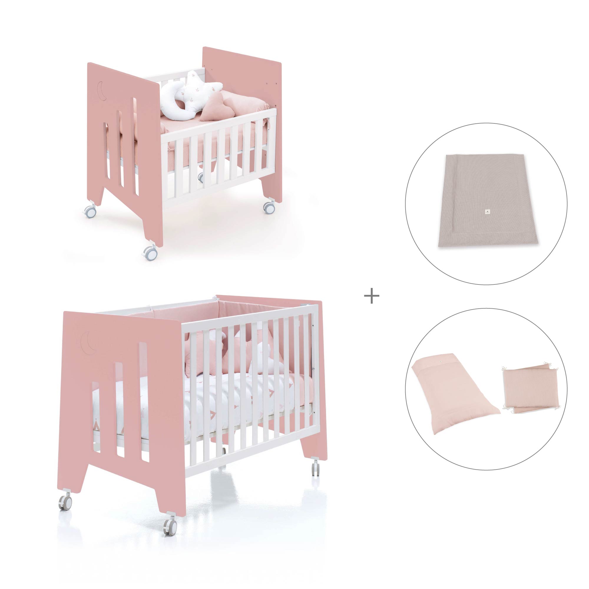 Minicuna 60x80 cm y cuna 60x120 cm (7en1) rosa · Omni Tre Quarzo C181T-M7759