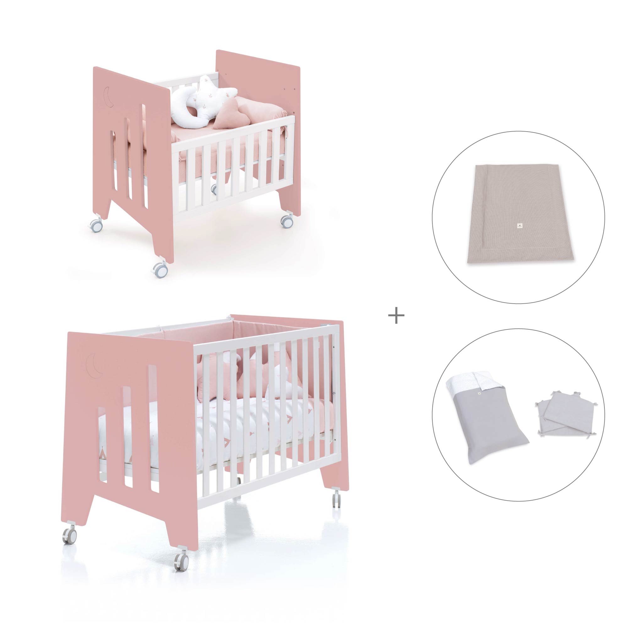 Minicuna 60x80 cm y cuna 60x120 cm (7en1) rosa · Omni Tre Quarzo C181T-M7759