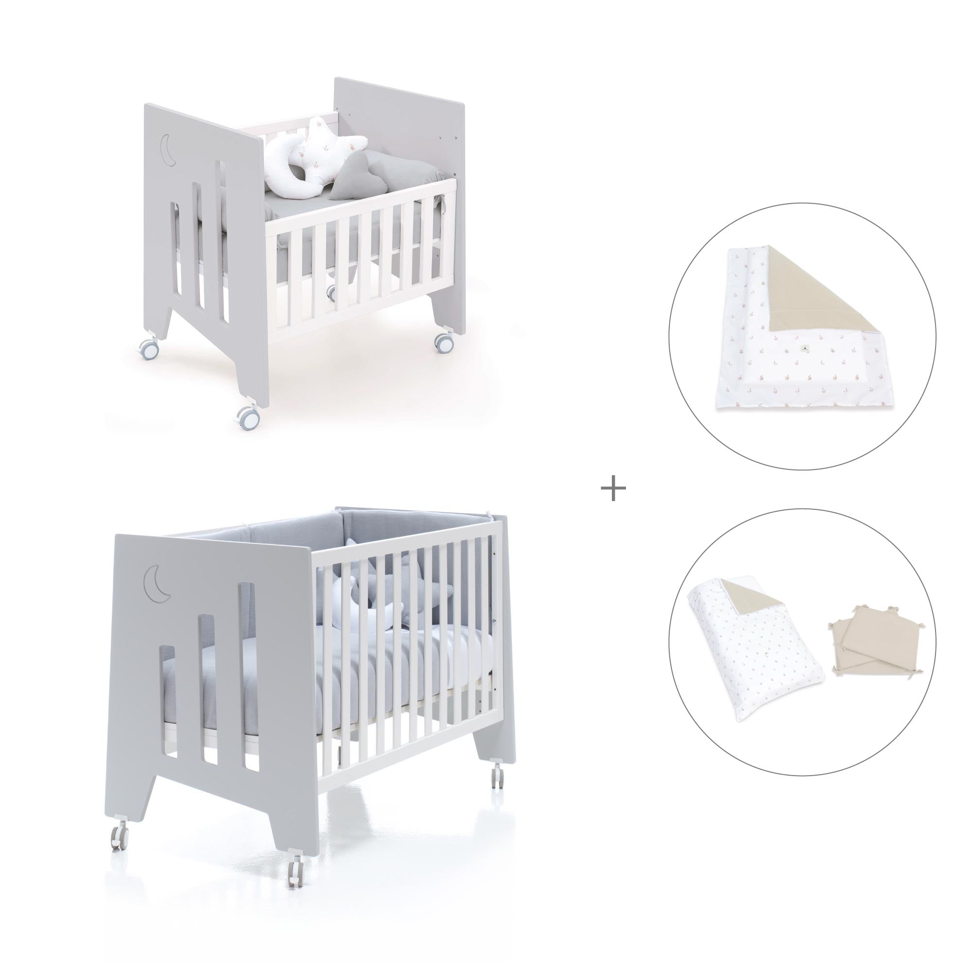 Minicuna 60x80 cm y cuna 60x120 cm (7en1) gris · Omni Tre Grey C181T-M7778