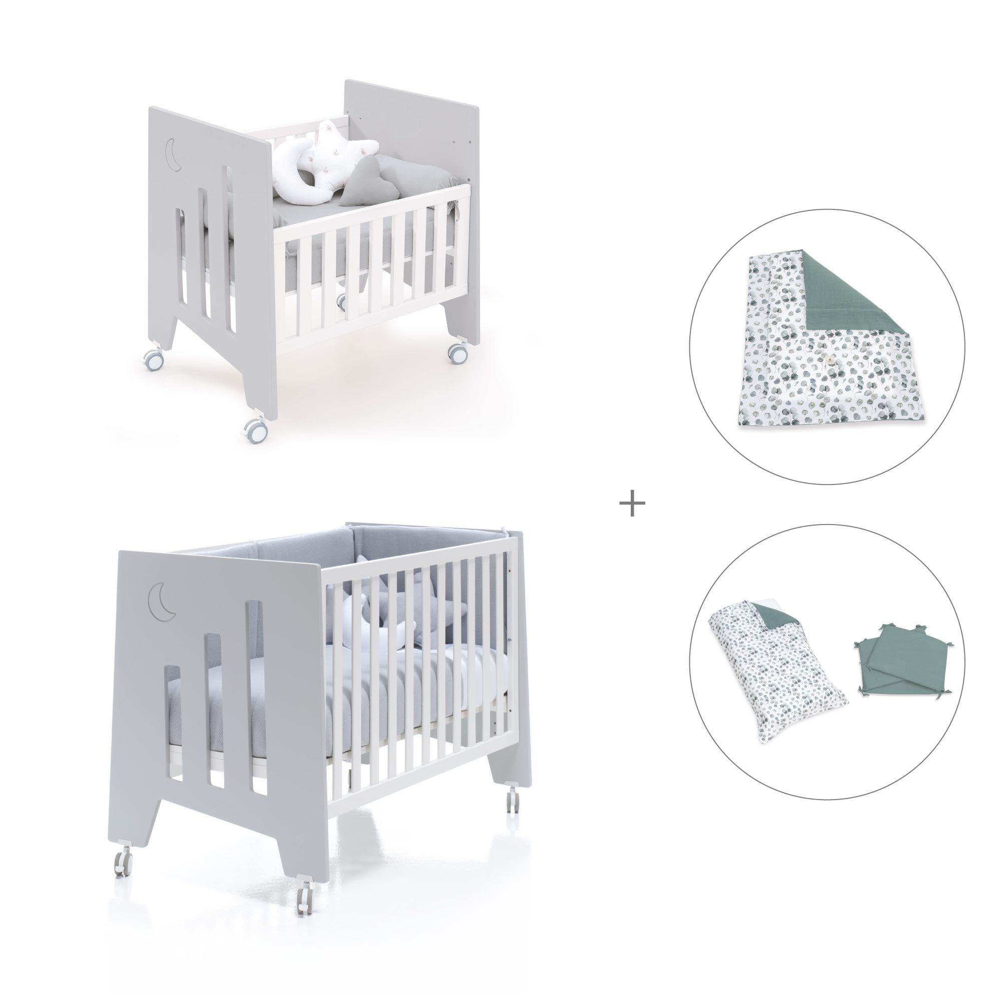 Minicuna 60x80 cm y cuna 60x120 cm (7en1) gris · Omni Tre Grey C181T-M7778
