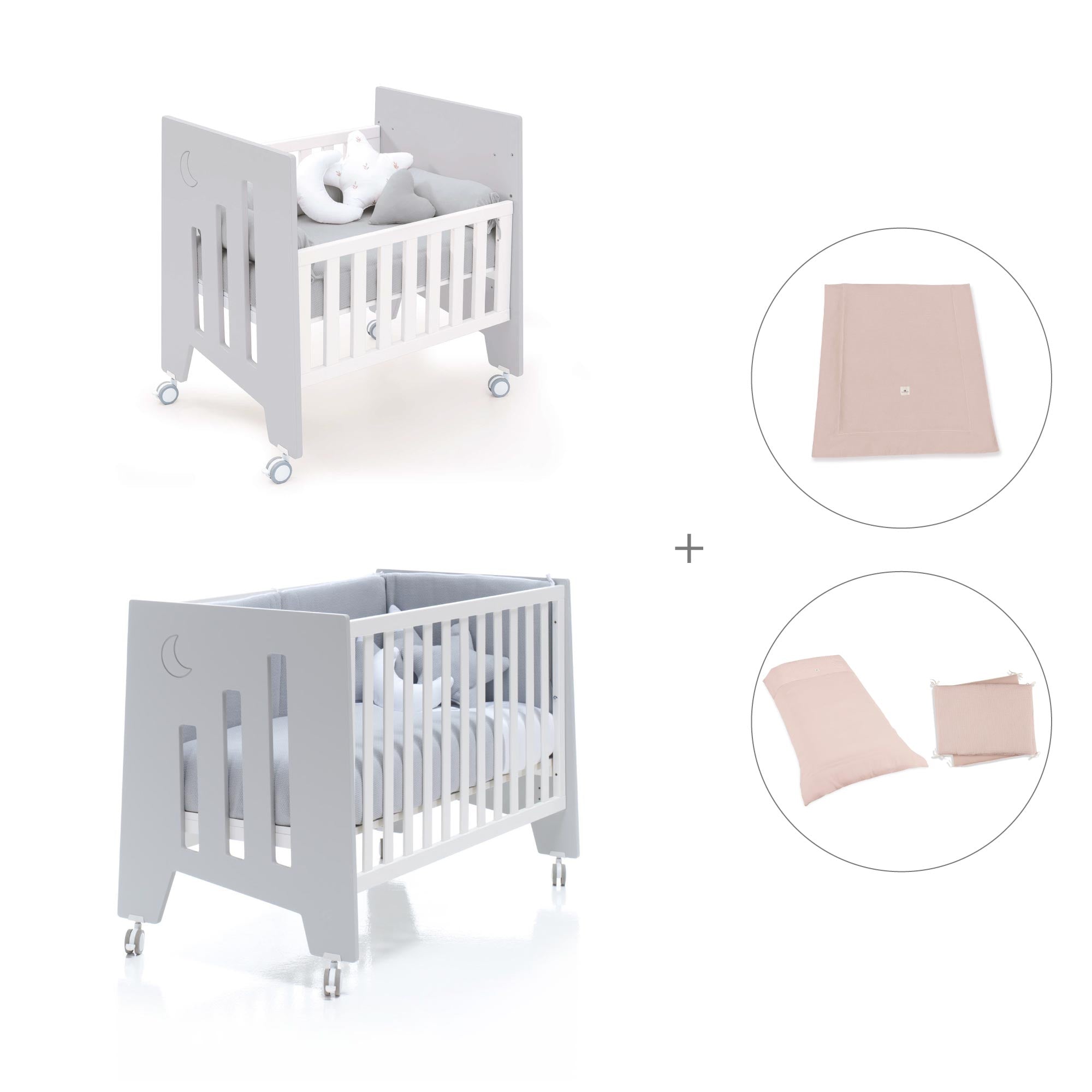 Minicuna 60x80 cm y cuna 60x120 cm (7en1) gris · Omni Tre Grey C181T-M7778