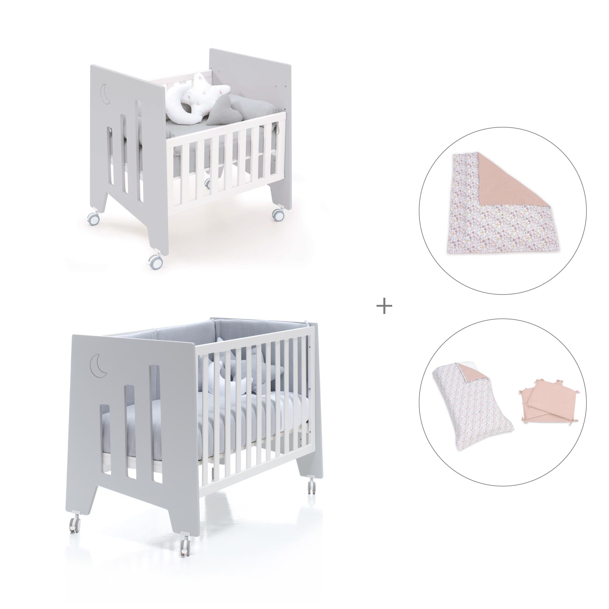 Minicuna 60x80 cm y cuna 60x120 cm (7en1) gris · Omni Tre Grey C181T-M7778