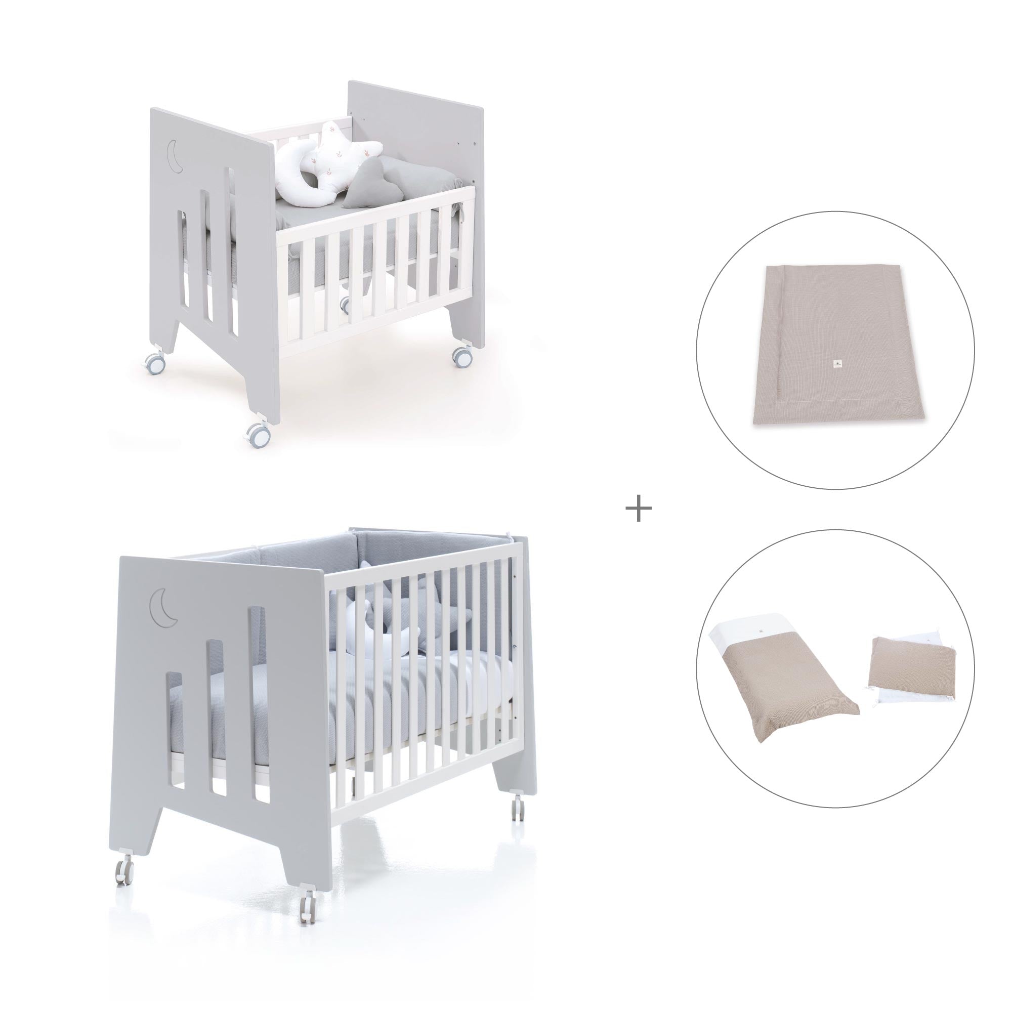 Minicuna 60x80 cm y cuna 60x120 cm (7en1) gris · Omni Tre Grey C181T-M7778