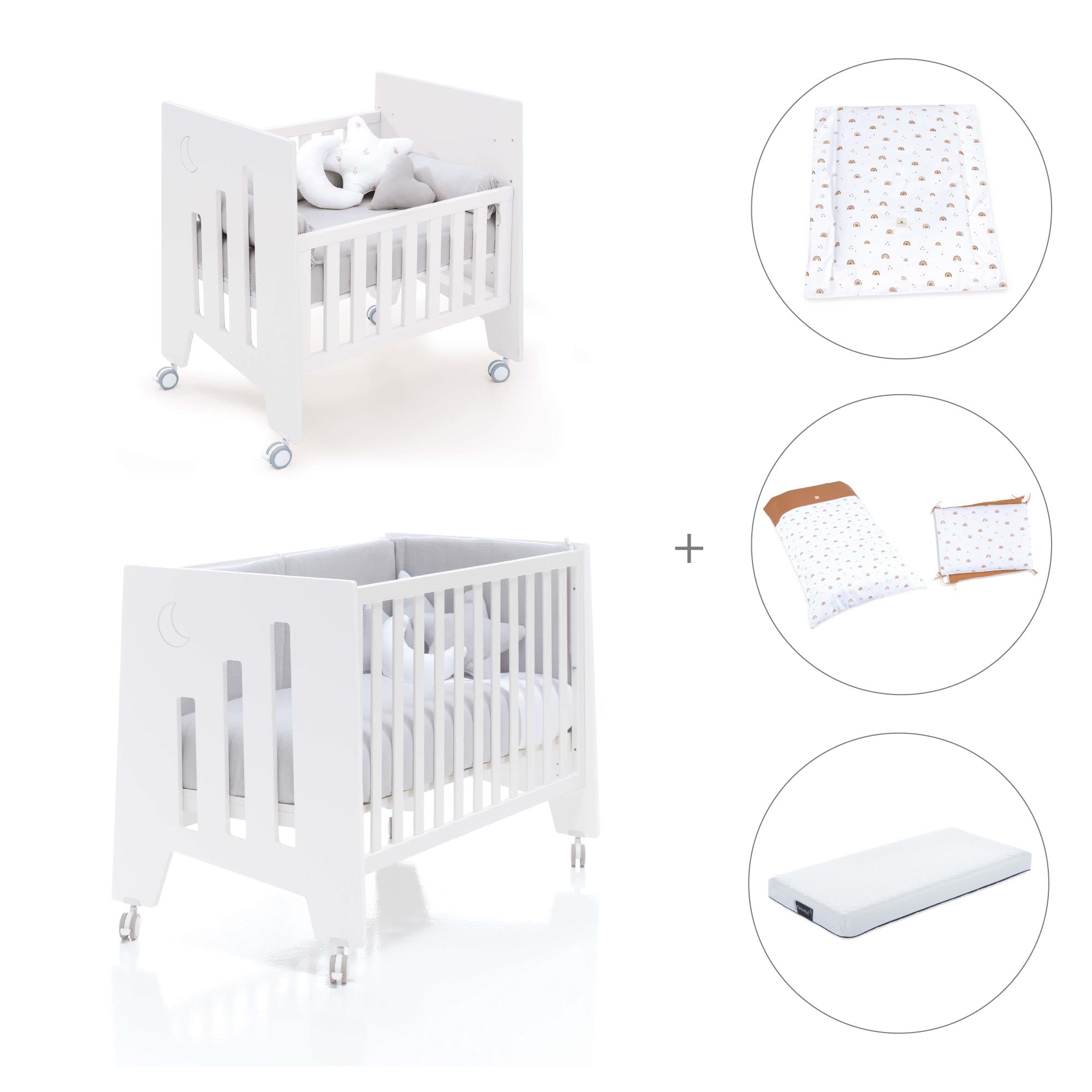 Minicuna 60x80 cm y cuna 60x120 cm (7en1) blanca · Omni Tre White C181T-M7700