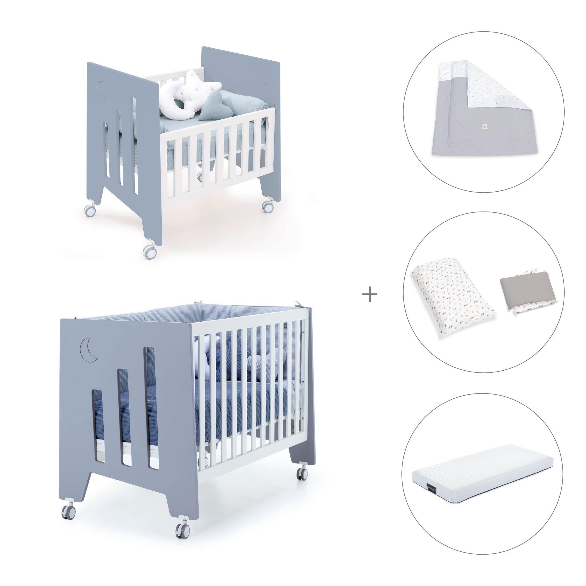 Minicuna 60x80 cm y cuna 60x120 cm (7en1) azul · Omni Tre Blu denim C181T-M7741