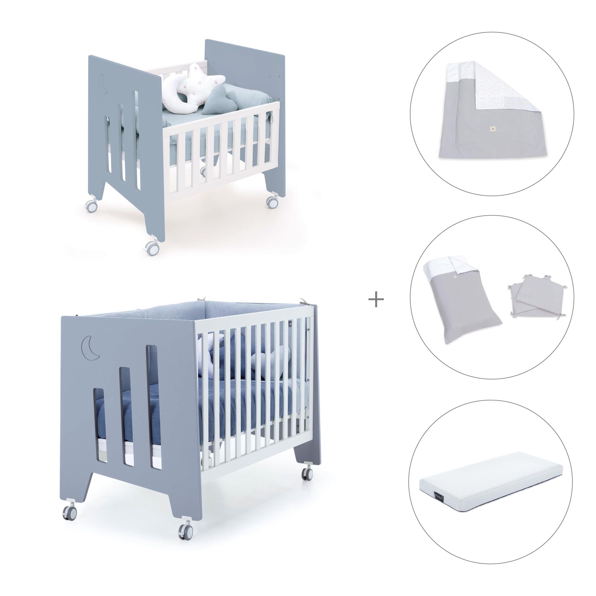 Minicuna 60x80 cm y cuna 60x120 cm (7en1) azul · Omni Tre Blu denim C181T-M7741