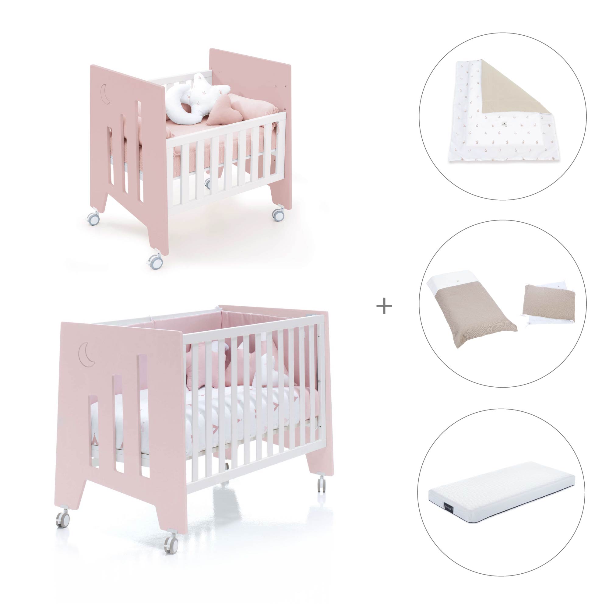 Minicuna 60x80 cm y cuna 60x120 cm (7en1) rosa claro · Omni Tre Flamingo C181T-M7742