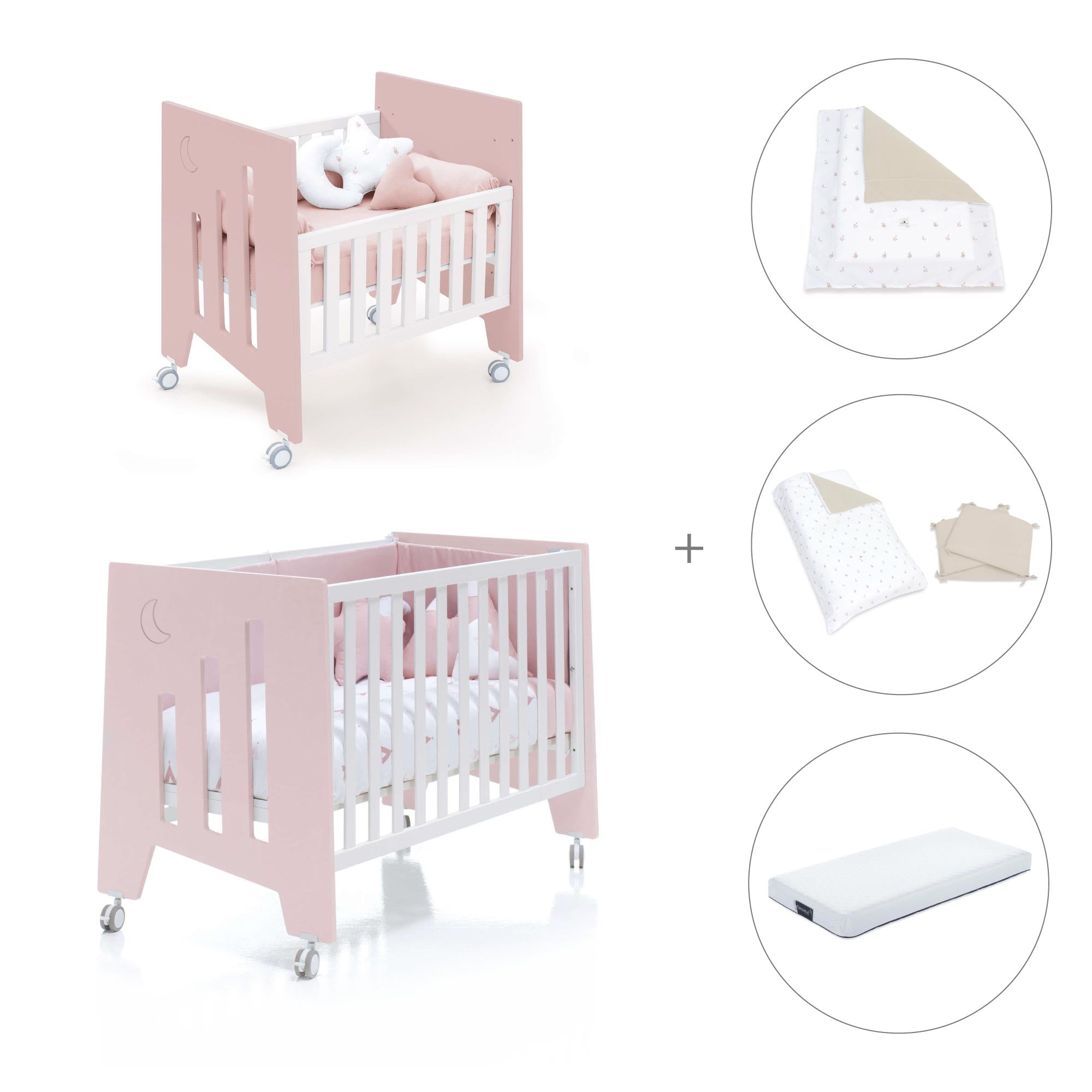 Minicuna 60x80 cm y cuna 60x120 cm (7en1) rosa claro · Omni Tre Flamingo C181T-M7742