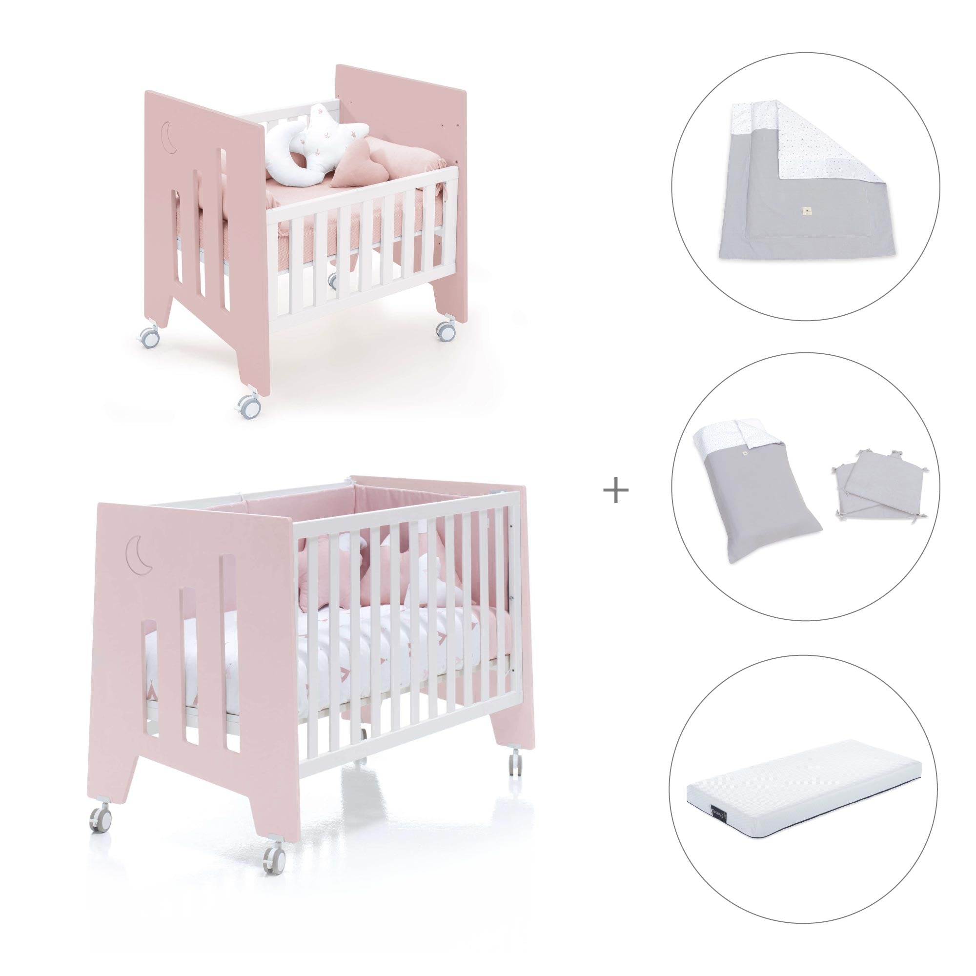 Minicuna 60x80 cm y cuna 60x120 cm (7en1) rosa claro · Omni Tre Flamingo C181T-M7742
