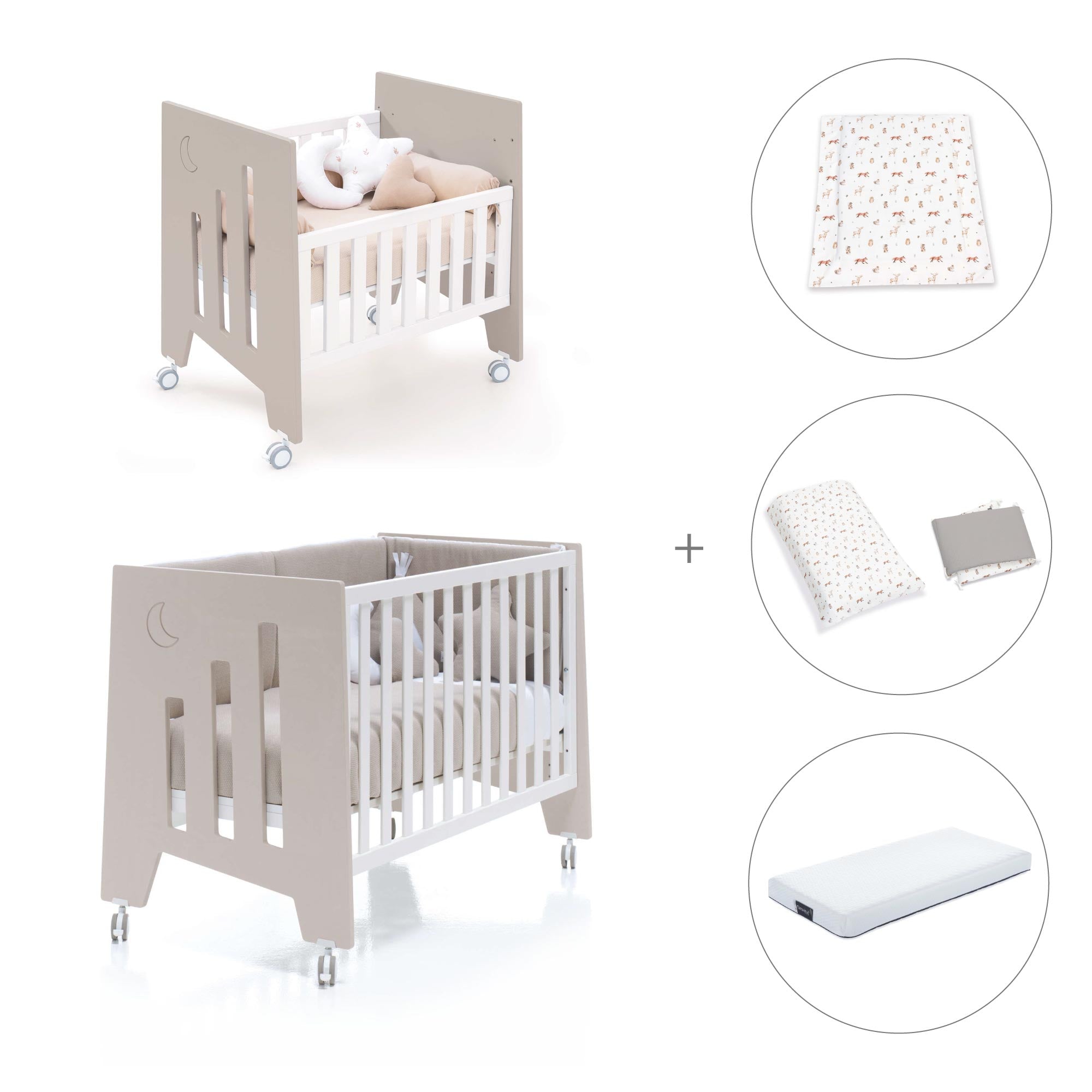 Minicuna 60x80 cm y cuna 60x120 cm (7en1) beige · Omni Tre Arena C181T-M7753