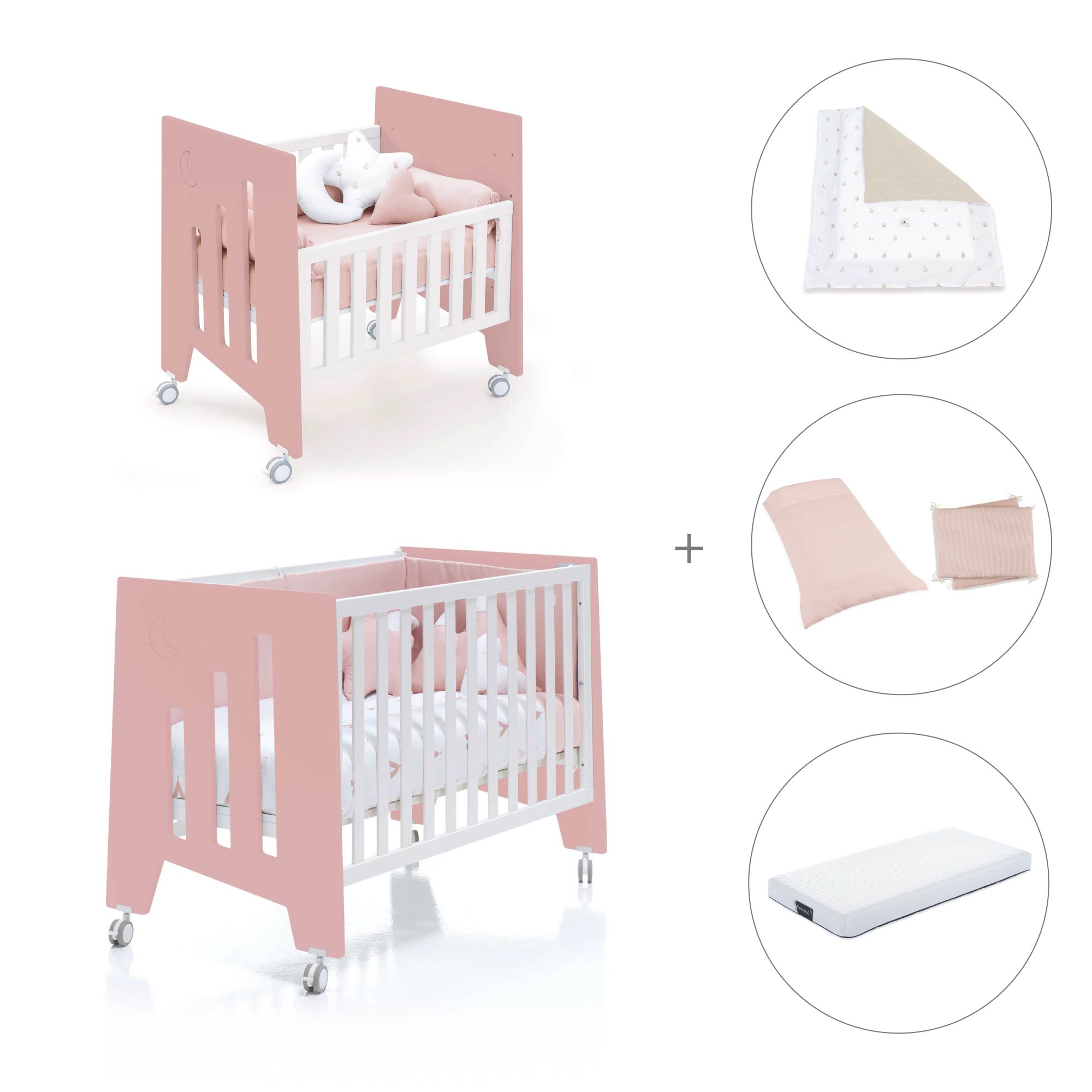 Minicuna 60x80 cm y cuna 60x120 cm (7en1) rosa · Omni Tre Quarzo C181T-M7759
