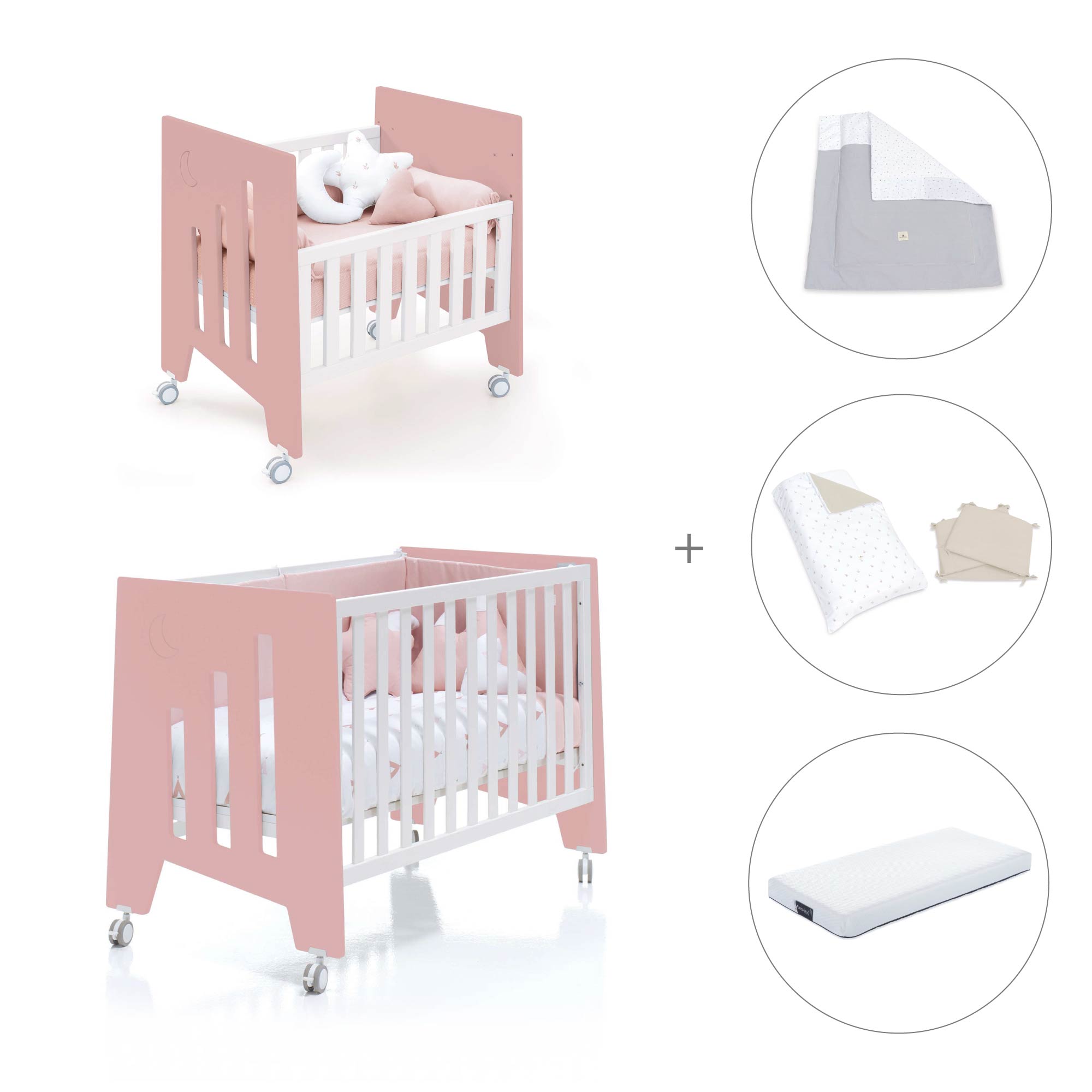 Minicuna 60x80 cm y cuna 60x120 cm (7en1) rosa · Omni Tre Quarzo C181T-M7759