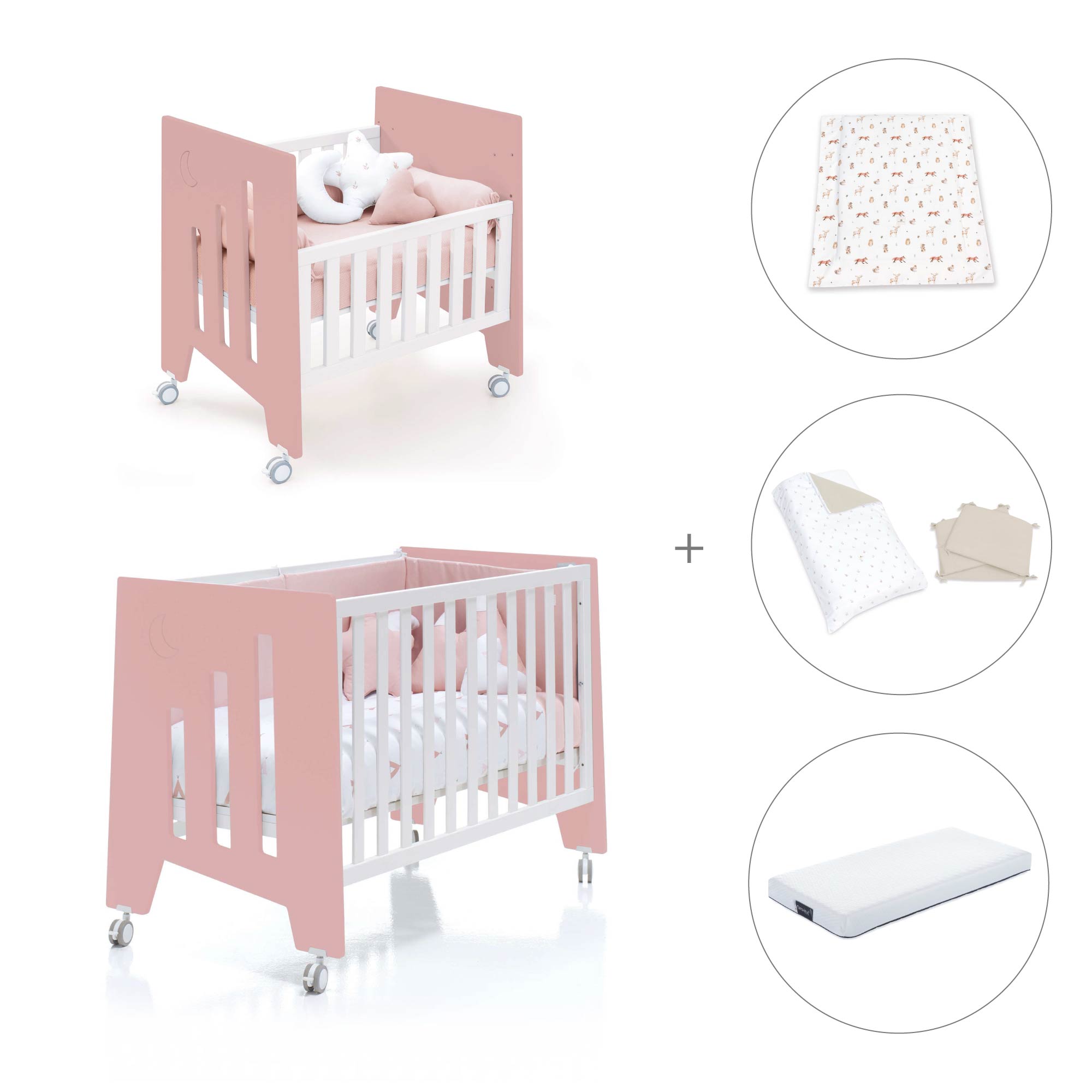 Minicuna 60x80 cm y cuna 60x120 cm (7en1) rosa · Omni Tre Quarzo C181T-M7759