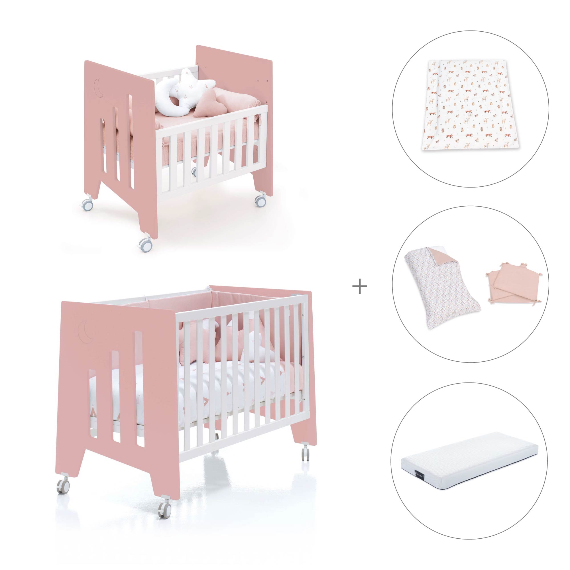 Minicuna 60x80 cm y cuna 60x120 cm (7en1) rosa · Omni Tre Quarzo C181T-M7759